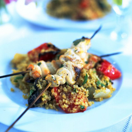 Chicken on sticks with herby cracked wheat salad recipe