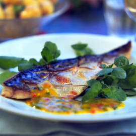 Phil Vickery’s grilled mackerel with mango and chilli dressing recipe Phil Vickery’s grilled mackerel with mango and chilli dressing recipe