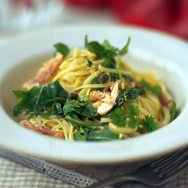 Smoked trout and rocket pasta with lemon and capers recipe Smoked trout and rocket pasta with lemon and capers recipe