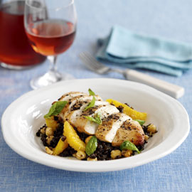 Grilled chicken with hazelnuts, Puy lentils and orange recipe Grilled chicken with hazelnuts, Puy lentils and orange recipe