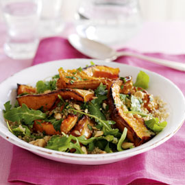 Nutty roasted butternut squash, quinoa and rocket salad recipe