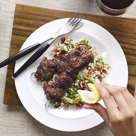 Sumac-Spiced Lamb Kebabs with Couscous Sumac spiced lamb kebabs with couscous - main food - woman&home - Feb 2011