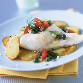 Baked cod with anchovy salsa recipe Baked cod with anchovy salsa recipe