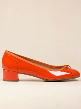 Massimo Dutti Orange Medium-Heel Patent Leather Ballerina