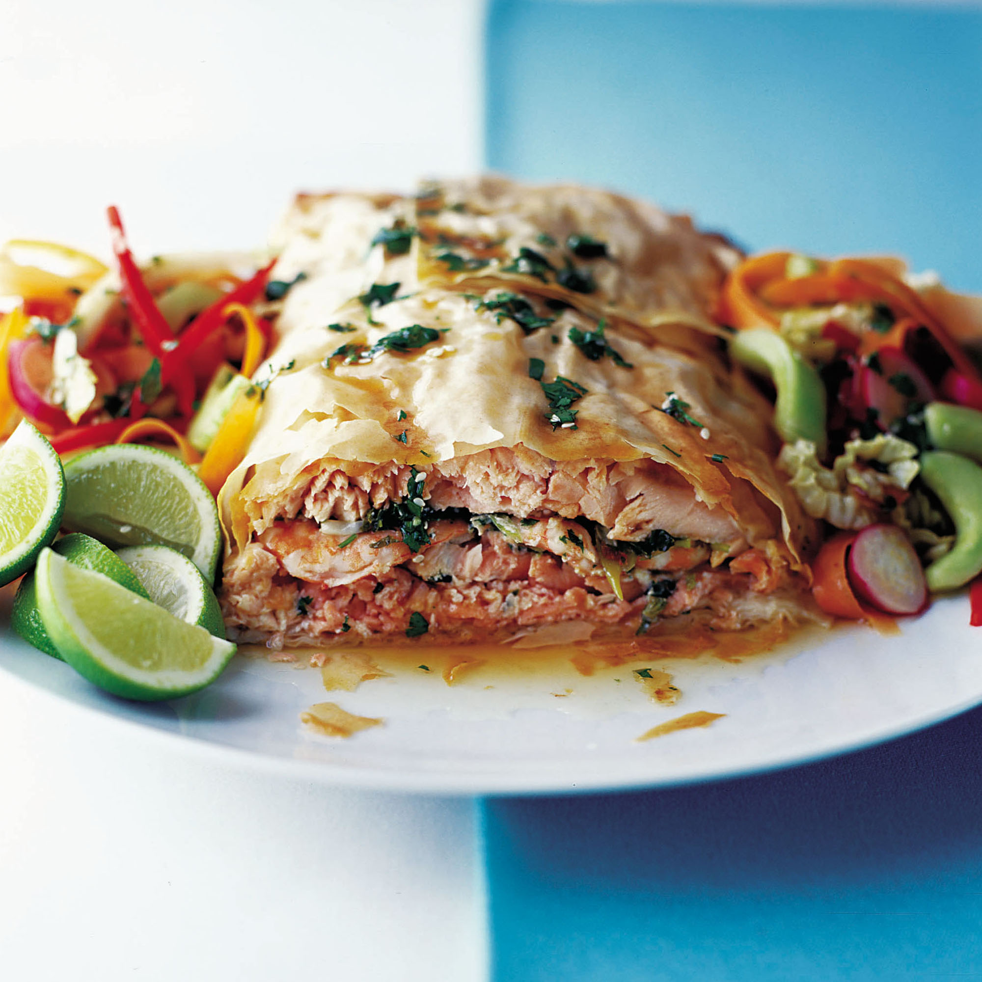 Filo wrapped Oriental style salmon recipe Filo wrapped Oriental style salmon recipe