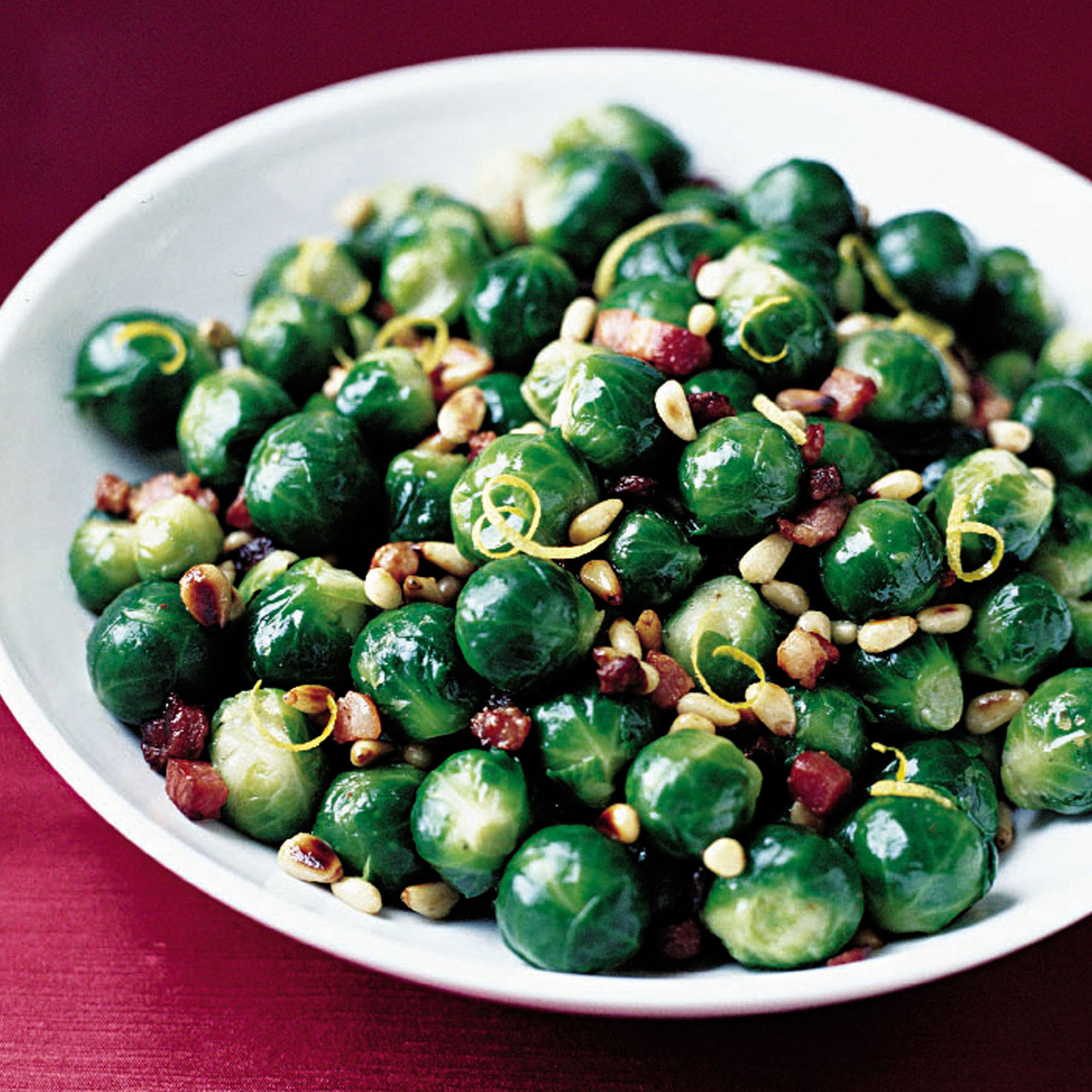 Sprouts with pancetta, lemon and pine nuts recipe Sprouts with pancetta, lemon and pine nuts recipe
