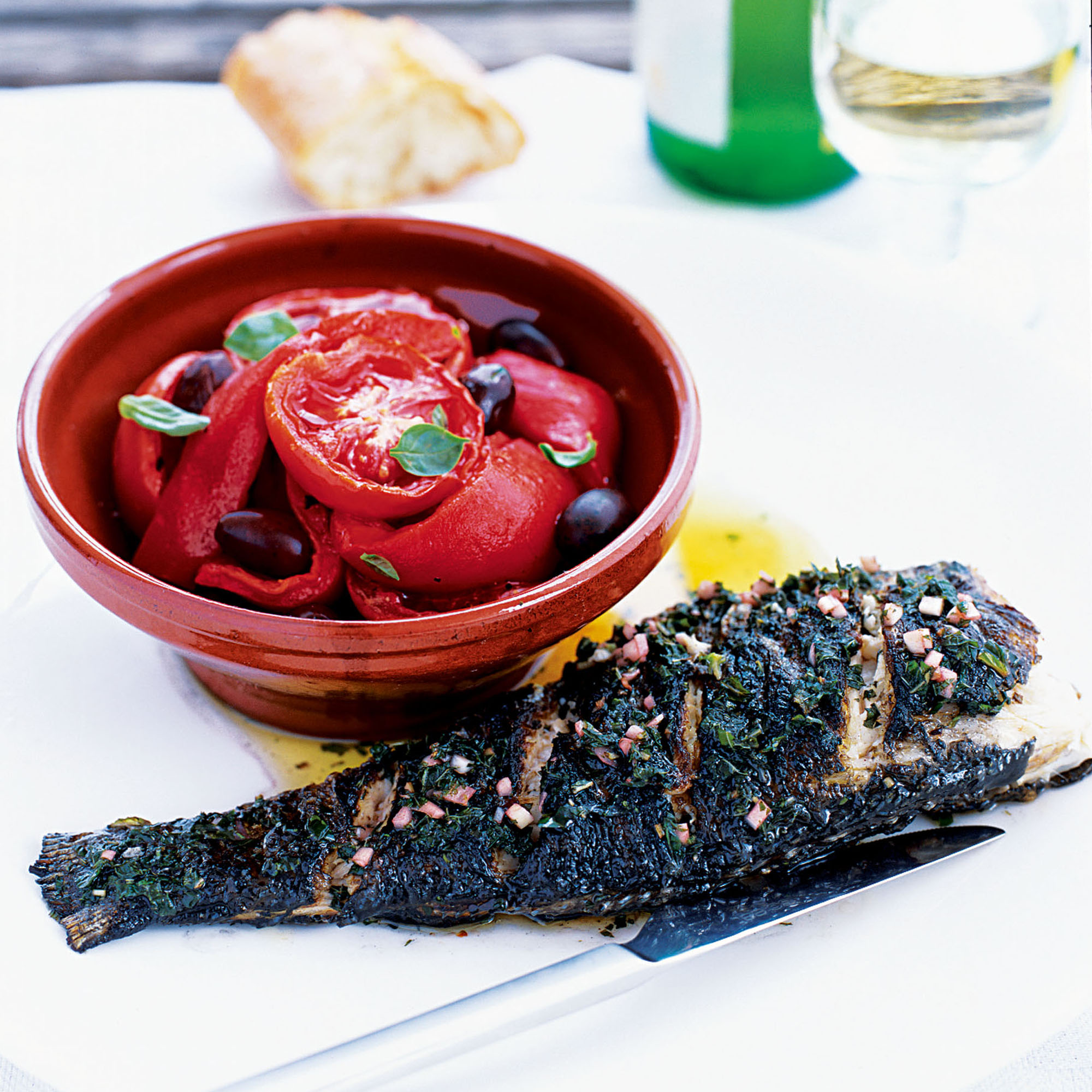 Sea bass with minty vinaigrette recipe Sea bass with minty vinaigrette recipe