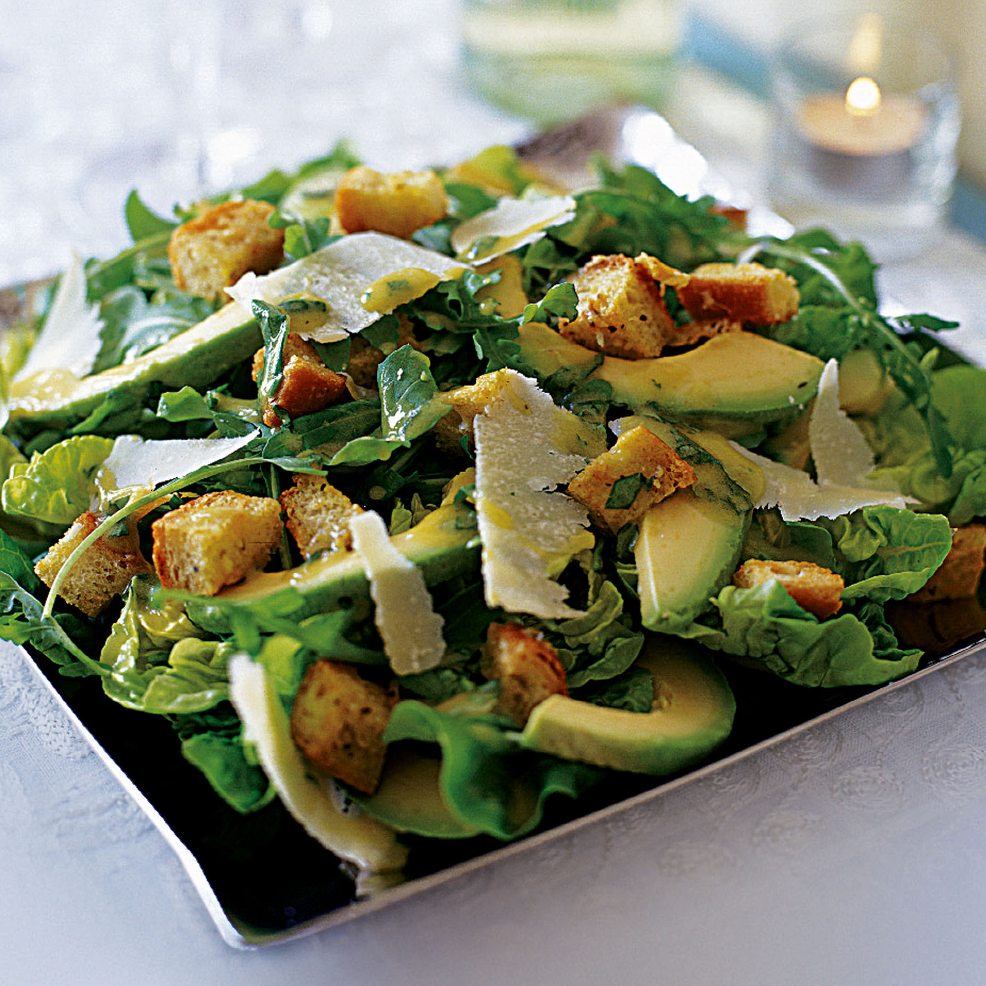 Rocket, baby gem and avocado salad with Parmesan croutons recipe Rocket, baby gem and avocado salad with Parmesan croutons recipe