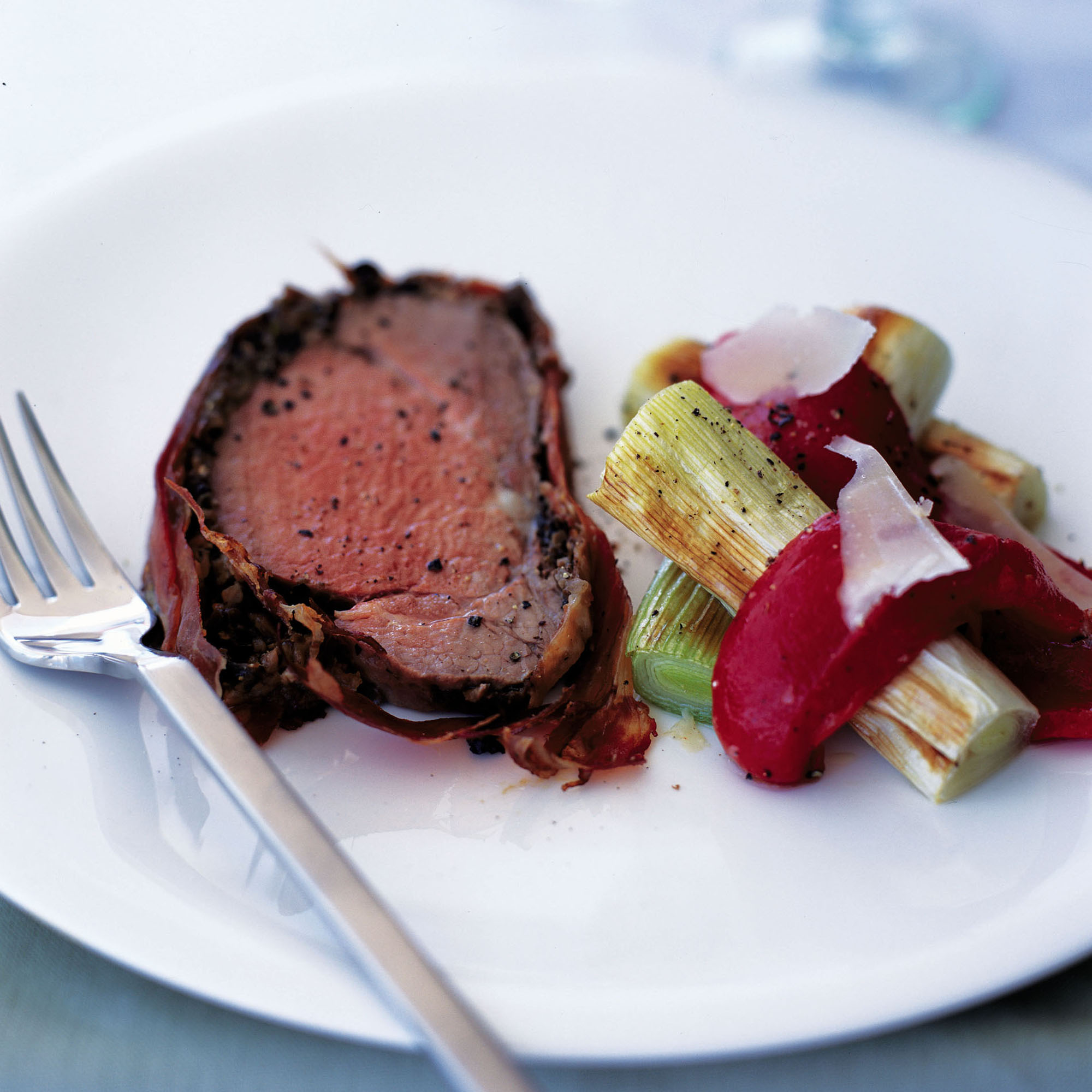 Serrano-wrapped beef fillet with mixed mushrooms recipe