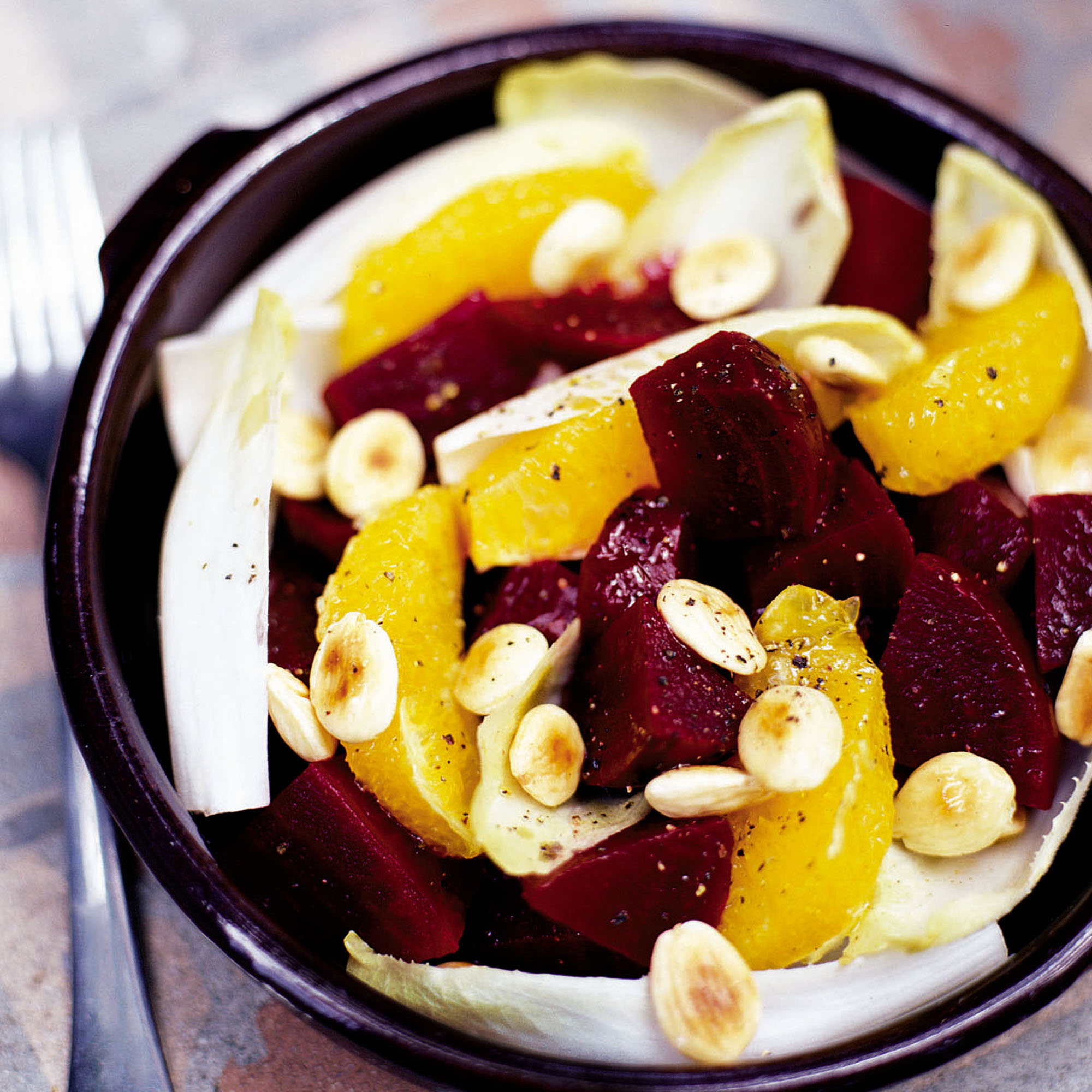 Orange, chicory and beetroot salad with toasted almonds recipe