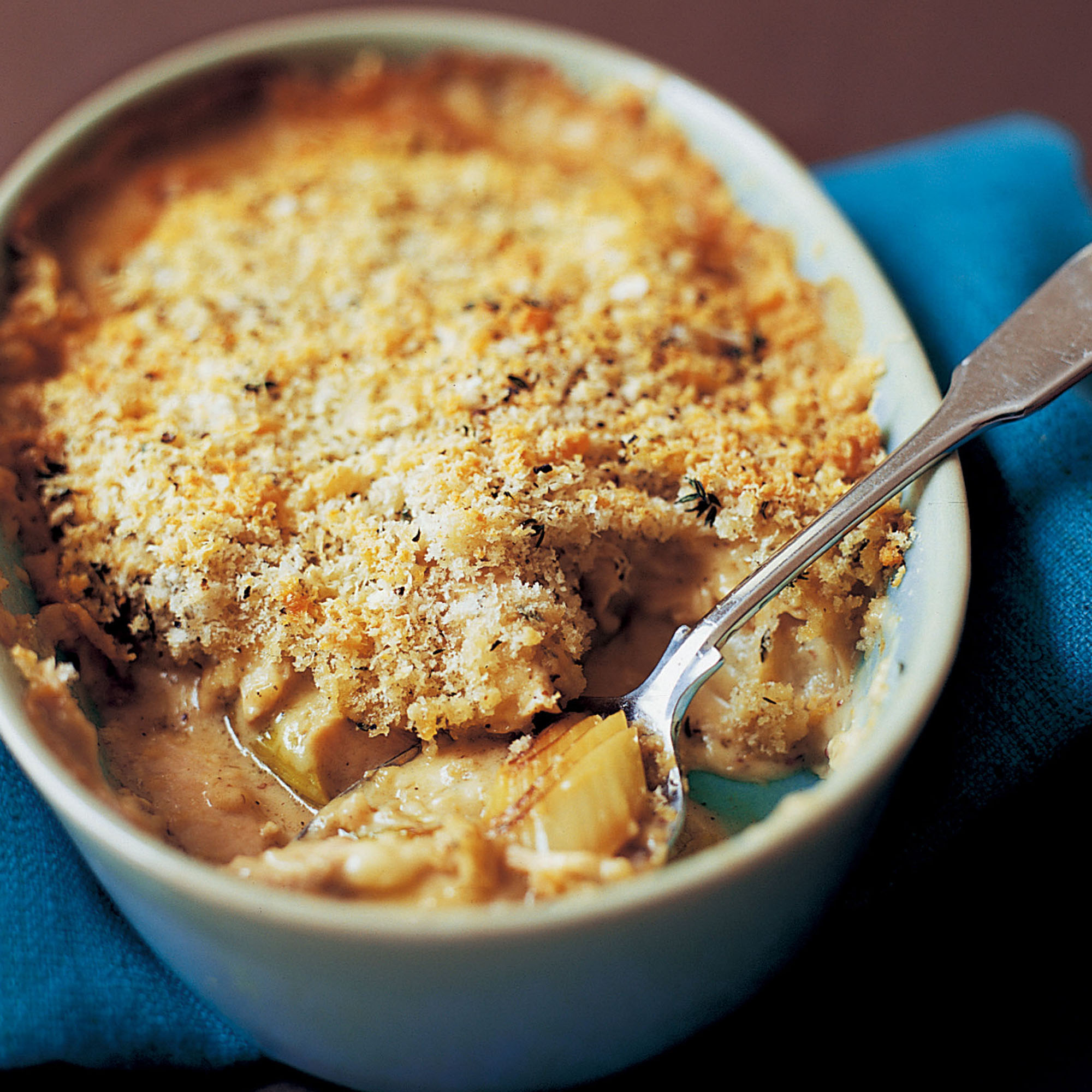 Creamy chicken gratin with crunchy lemon thyme topping recipe