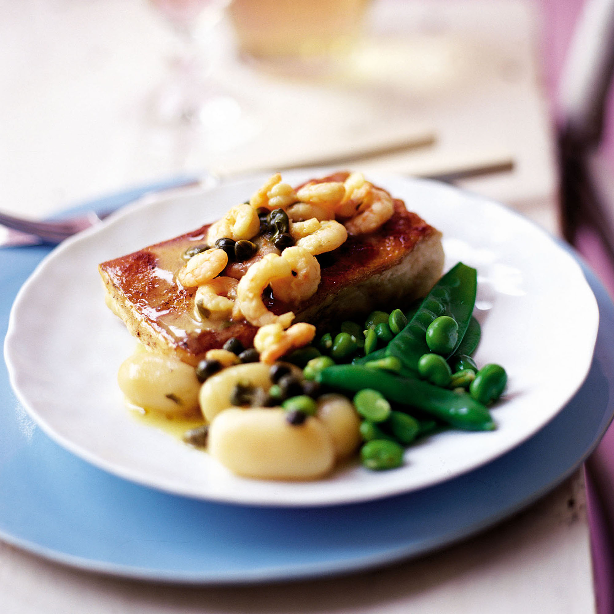 Roast halibut with shrimp and caper sauce recipe