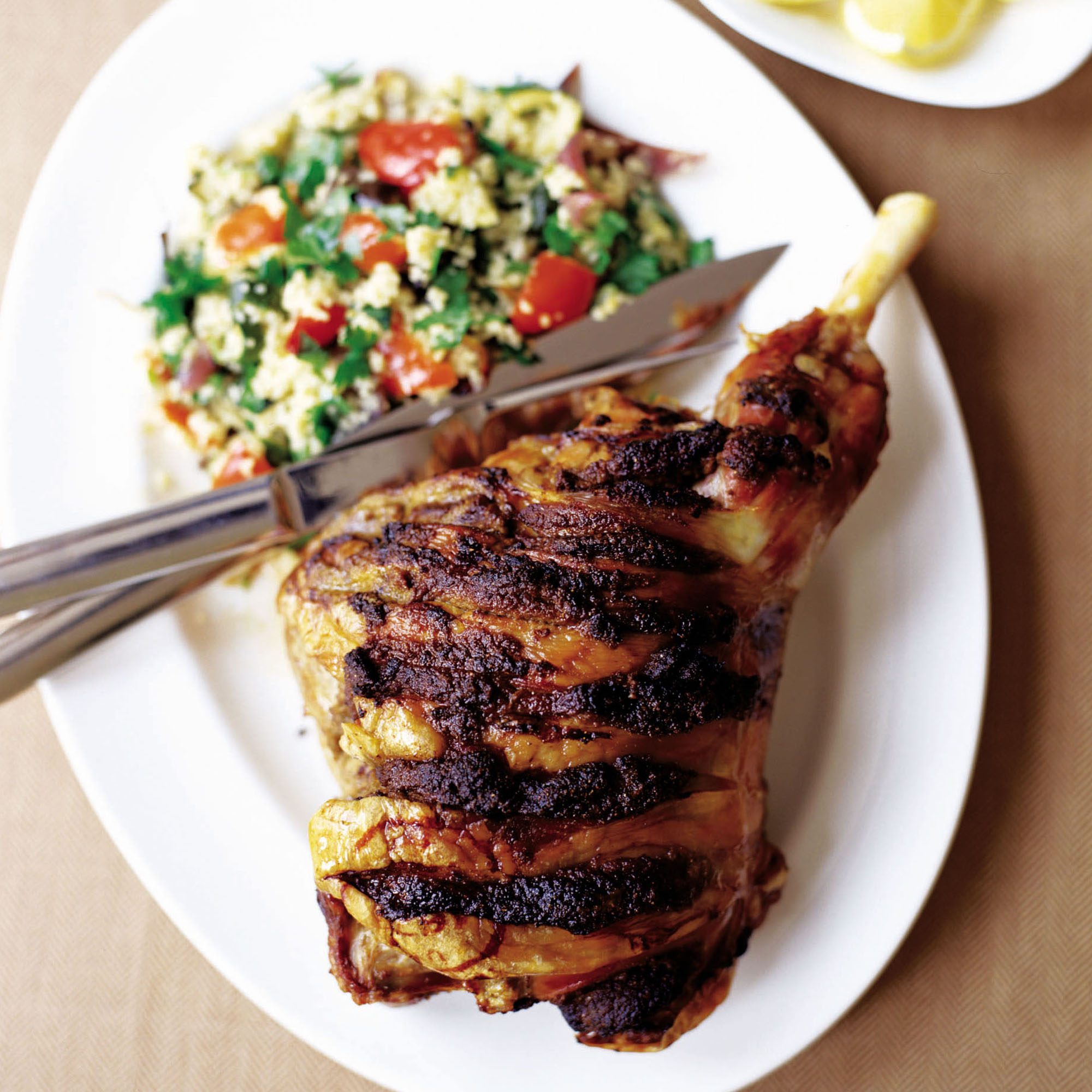 Spice rub leg of lamb with veg couscous recipe Spice rub leg of lamb with veg couscous recipe