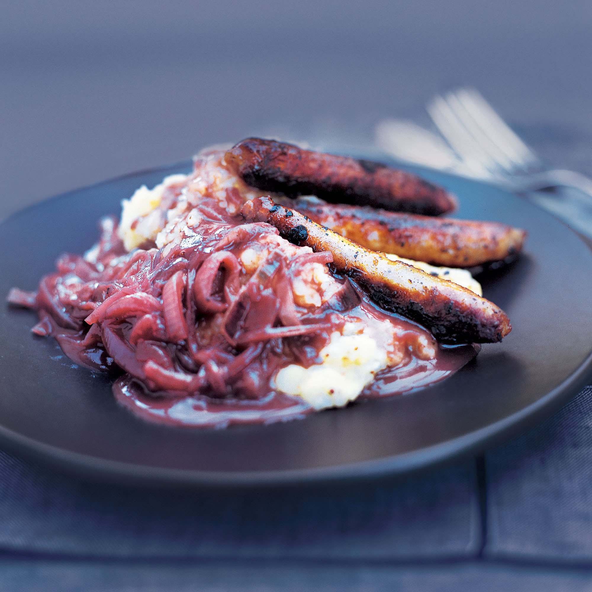 Sausage and celeriac mash with red onion gravy recipe