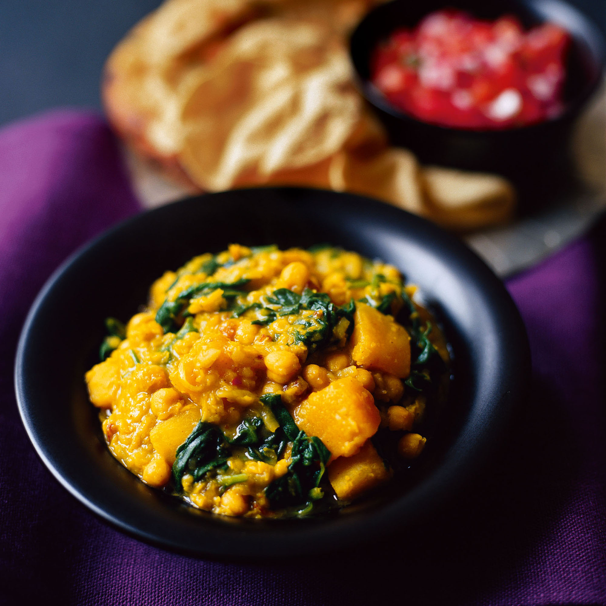 North Indian Chickpea, Lentil and Squash Curry North Indian Chickpea, Lentil and Squash Curry with Red Onion and Tomato Salad-recipes-woman and home