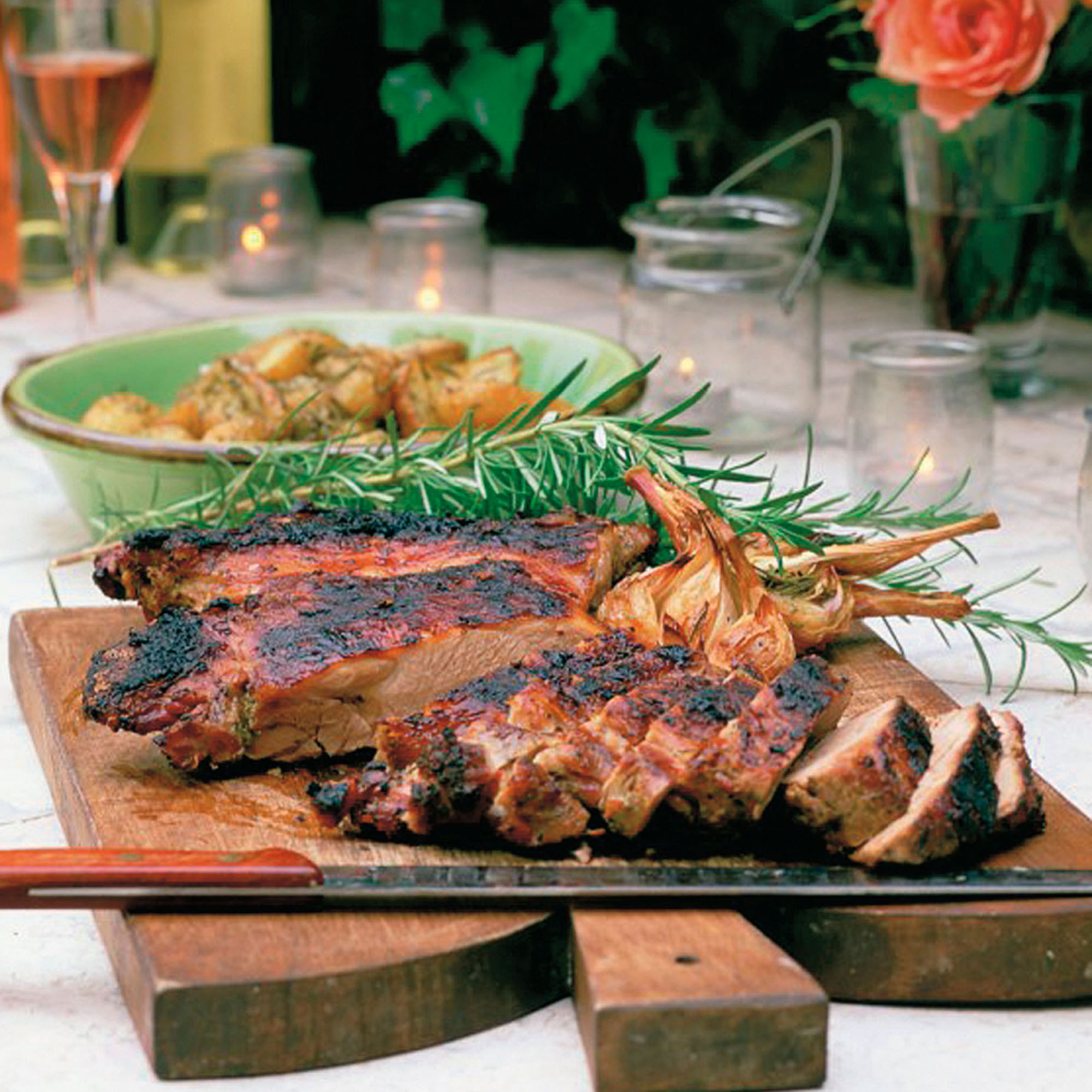 Butterflied Leg of Lamb Butterflied Leg of Lamb, Roasted Potatoes with Garlic and Rosemary, and Three-Bean salad with Pancetta and Herbs-recipes-woman and home