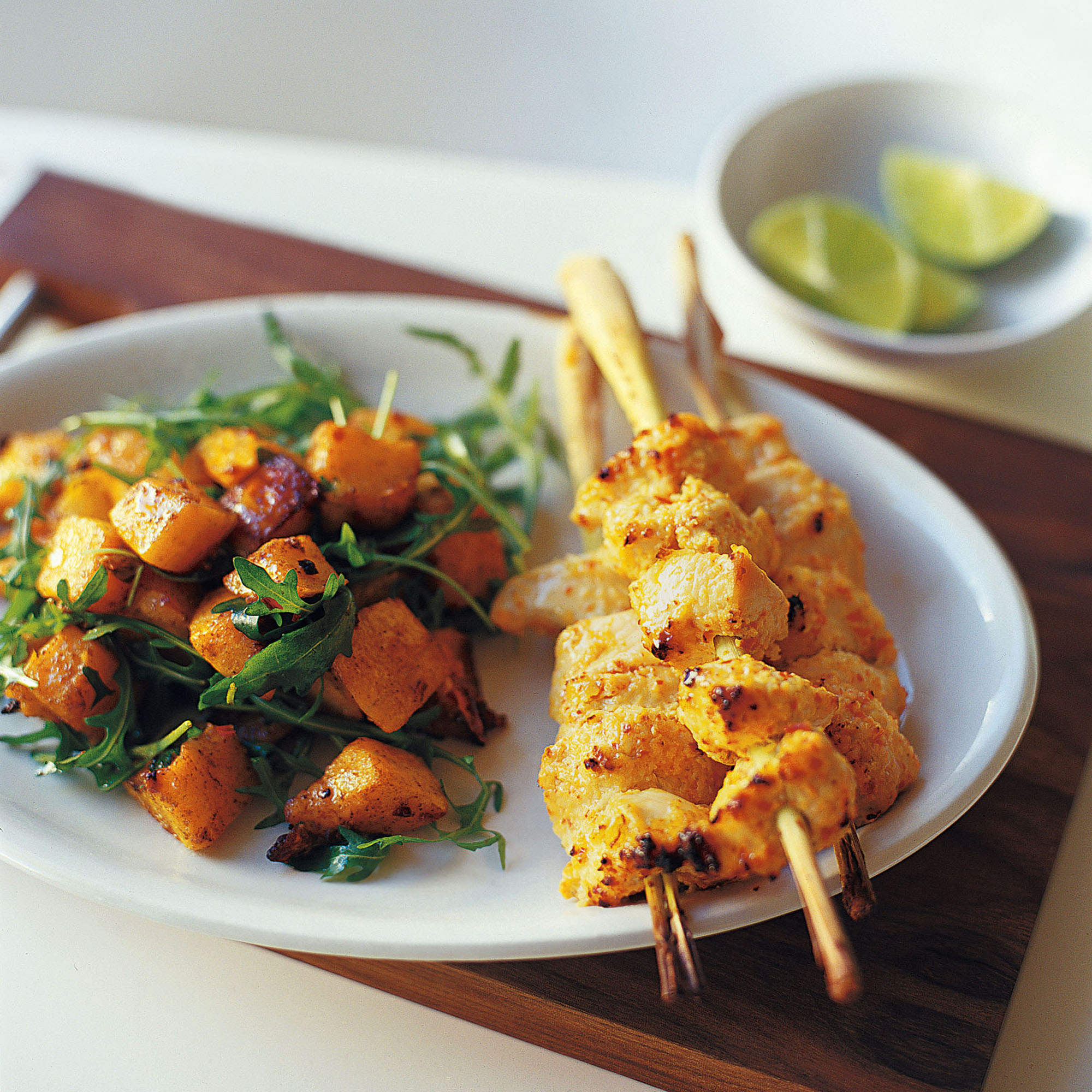 Lemongrass Chicken Skewers with Spicy Butternut Squash Salad Lemongrass Chicken Skewers with Spicy Squash Salad Recipe-recipe ideas-new recipes-woman and home