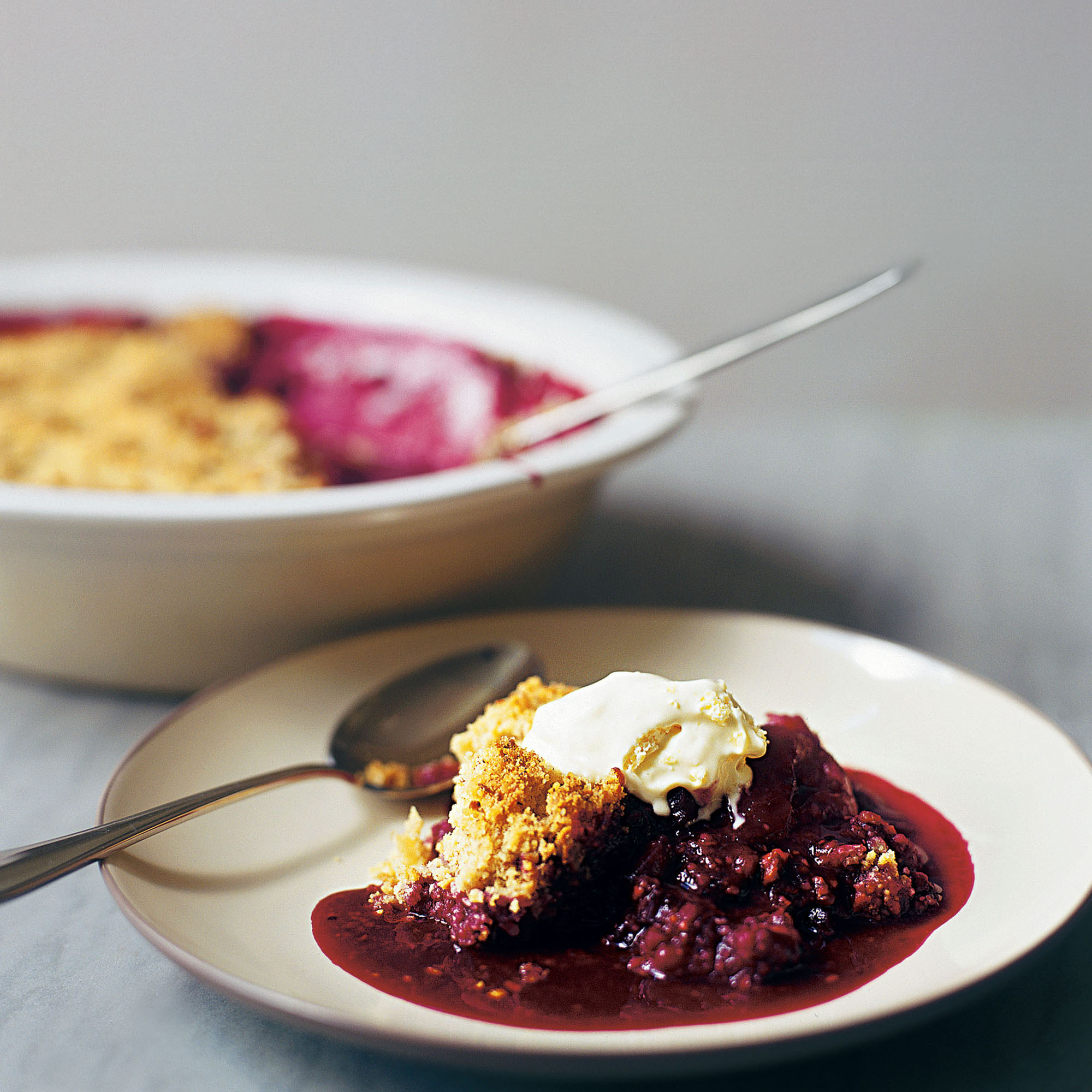 Autumn fruit crumble with nutty topping