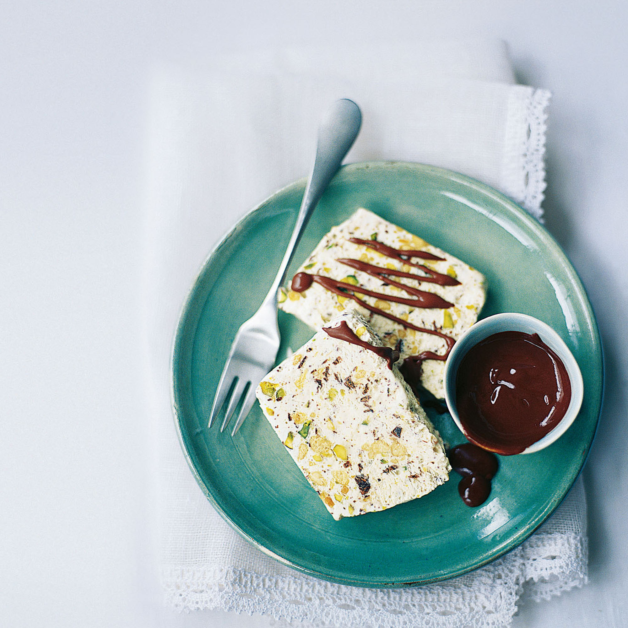 Turron parfait with sherry chocolate sauce recipe Turron parfait with sherry chocolate sauce recipe