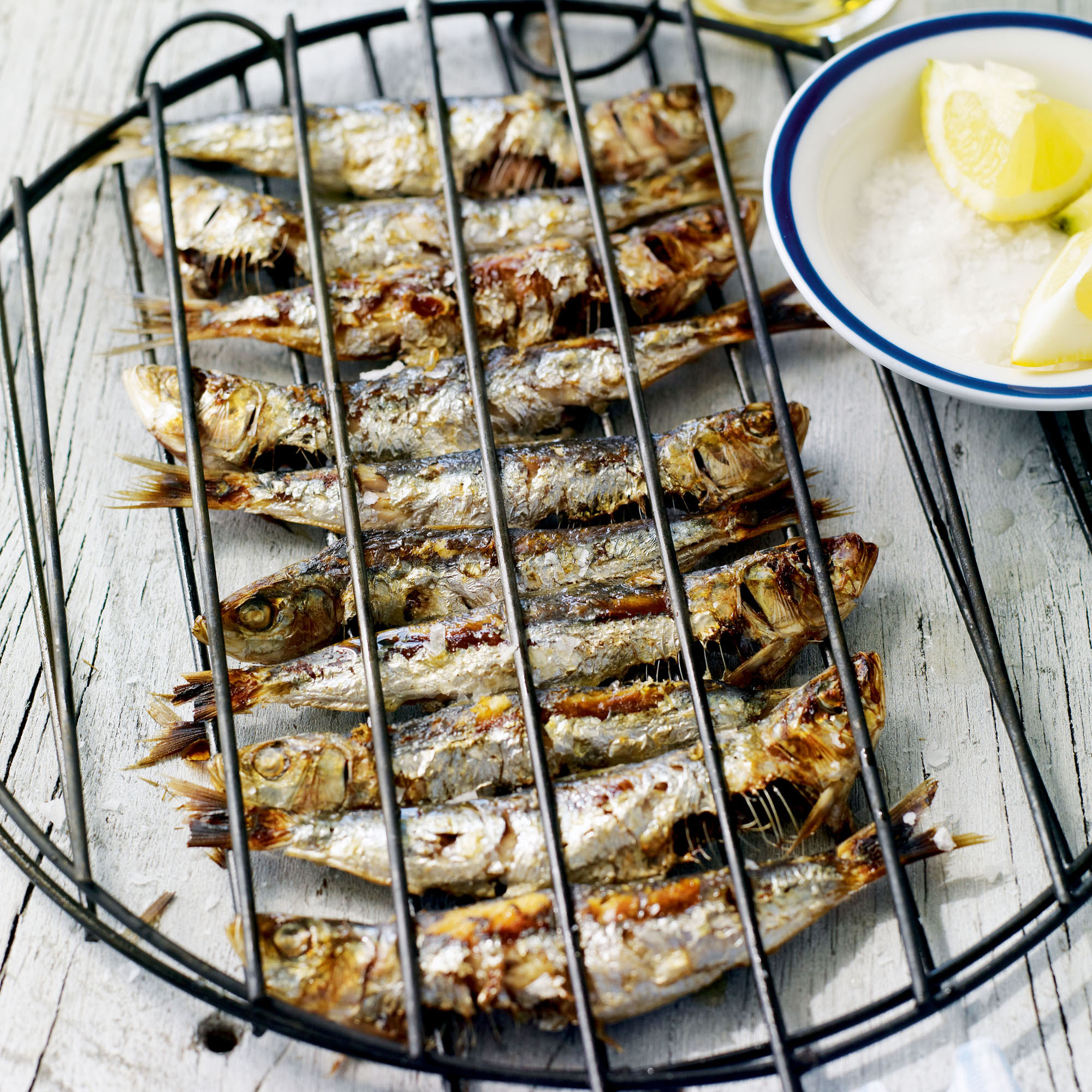 Char-grilled sardines with lemon and sea salt recipe