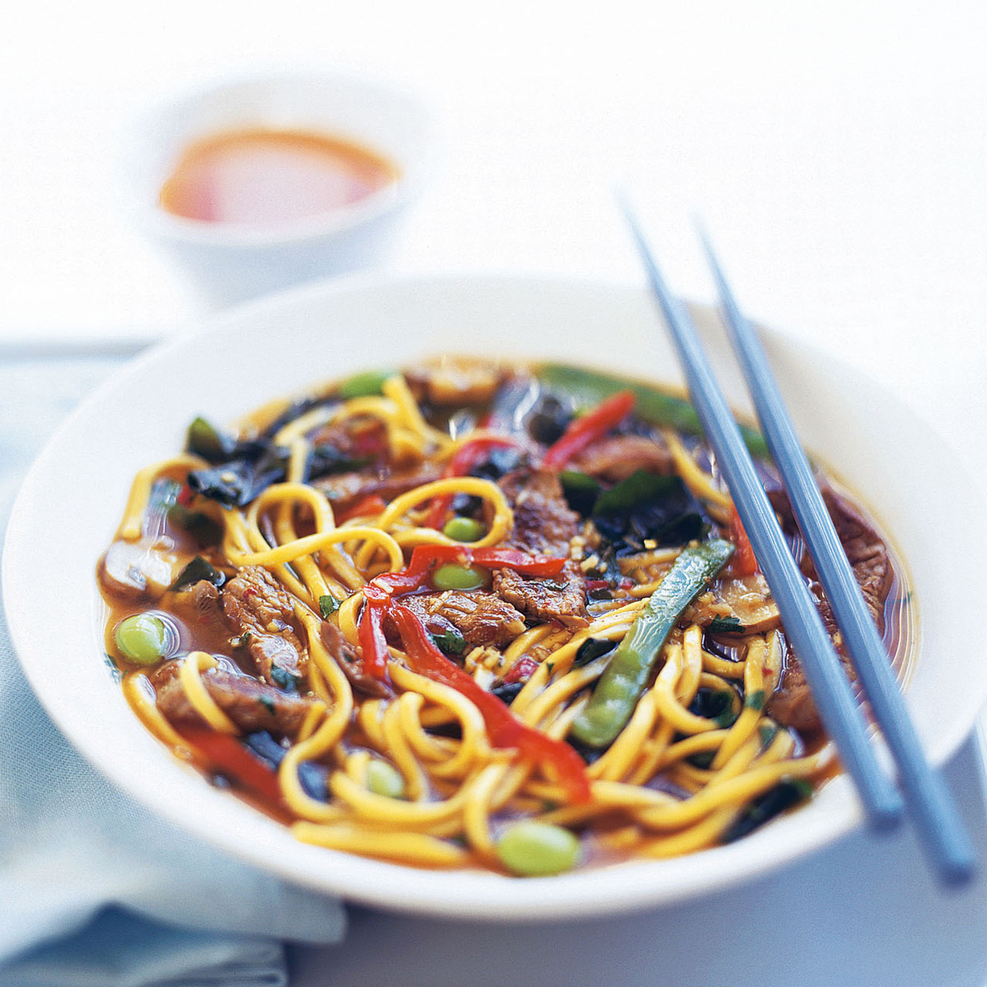 Beef and ginger broth with noodles recipe