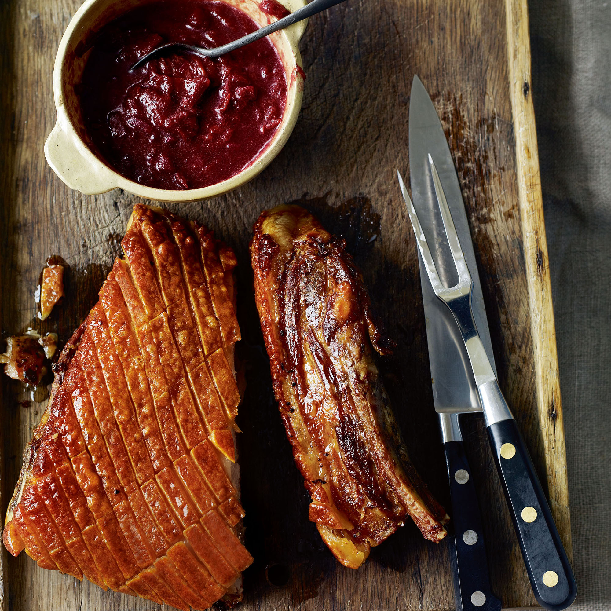 Slow Roast Pork Belly with Plum and Port Chutney Woman And Home