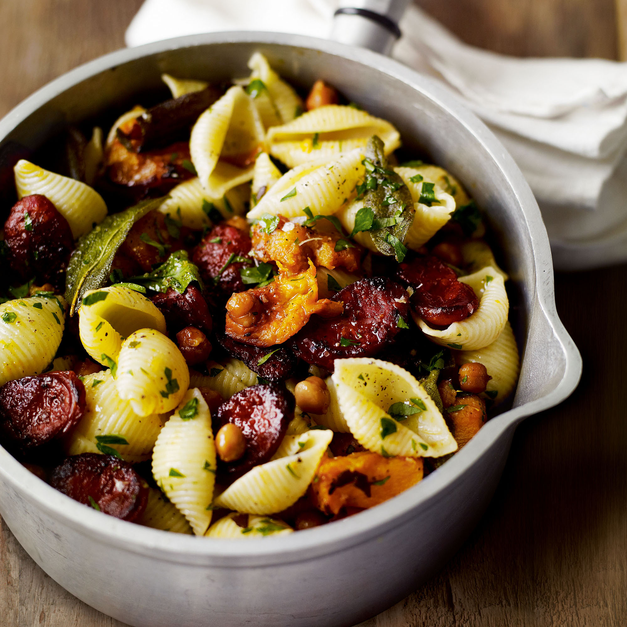 Conchiglie with chorizo, chickpeas and roasted butternut squash Conchiglie with chorizo, chickpeas and roasted butternut squash