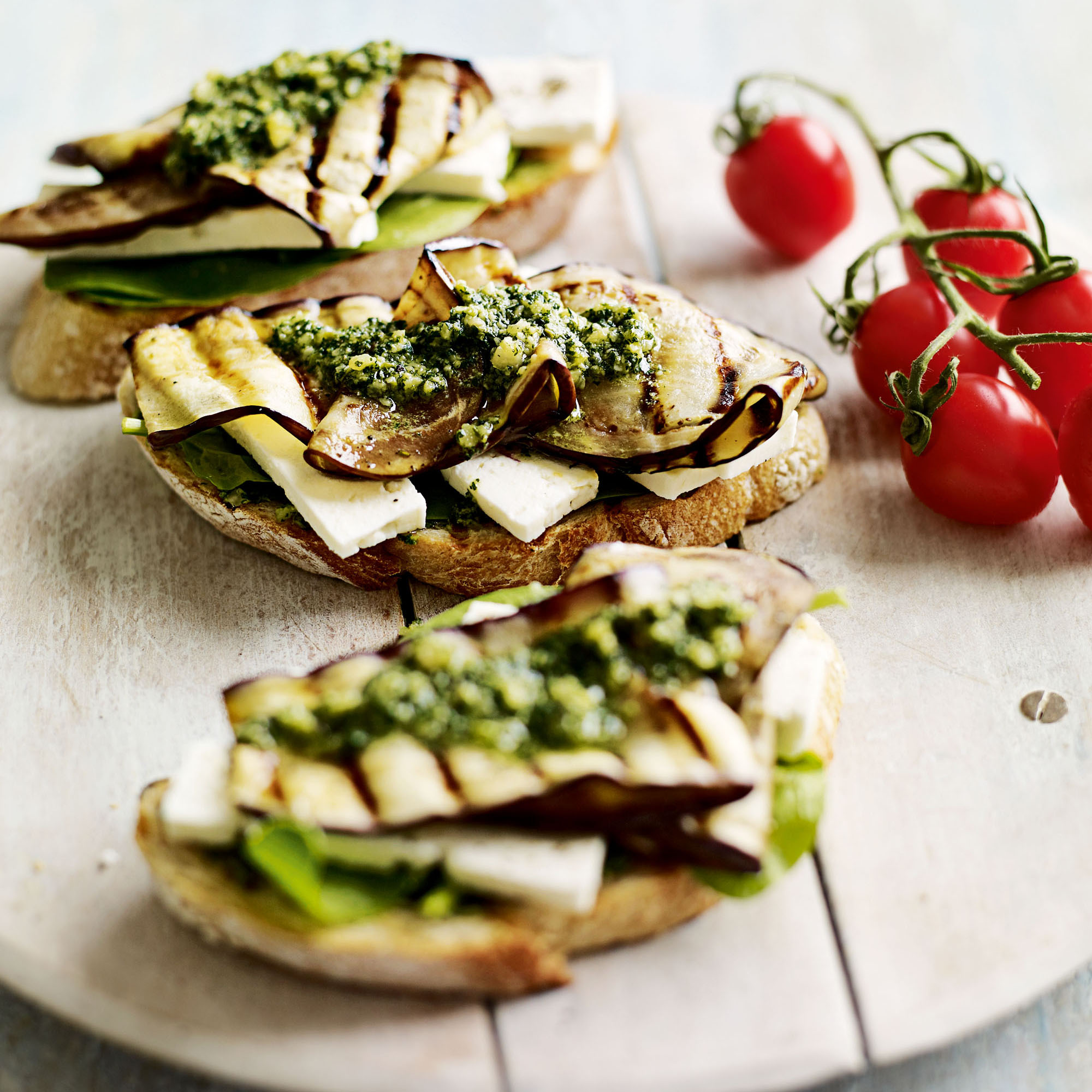 Chargrilled aubergine sandwich with feta recipe Chargrilled aubergine sandwich with feta recipe
