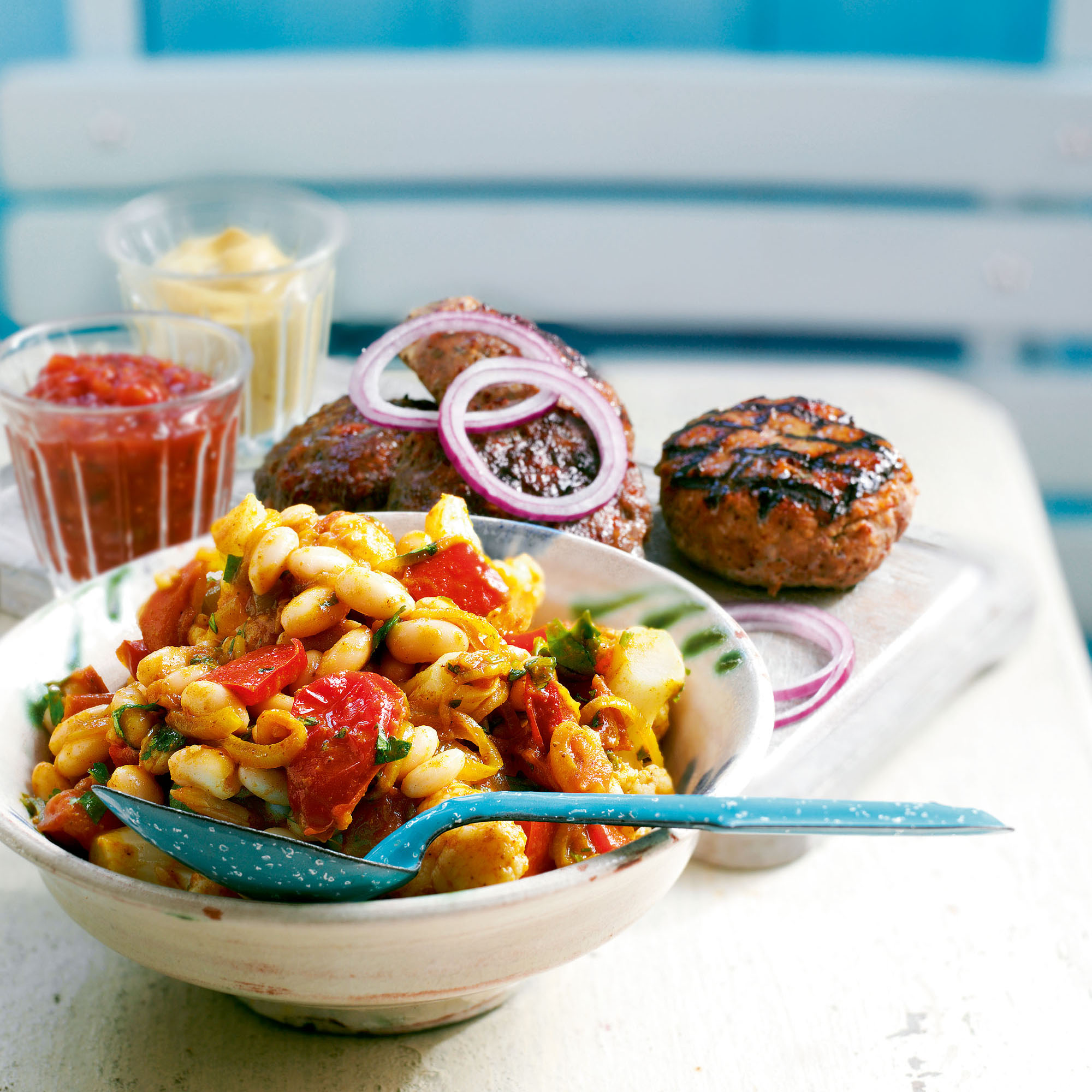 Chakalaka Salad and Burgers Pork, sage and onion burgers, and beef and Gorgonzola burgers recipe-new recipes-woman and home