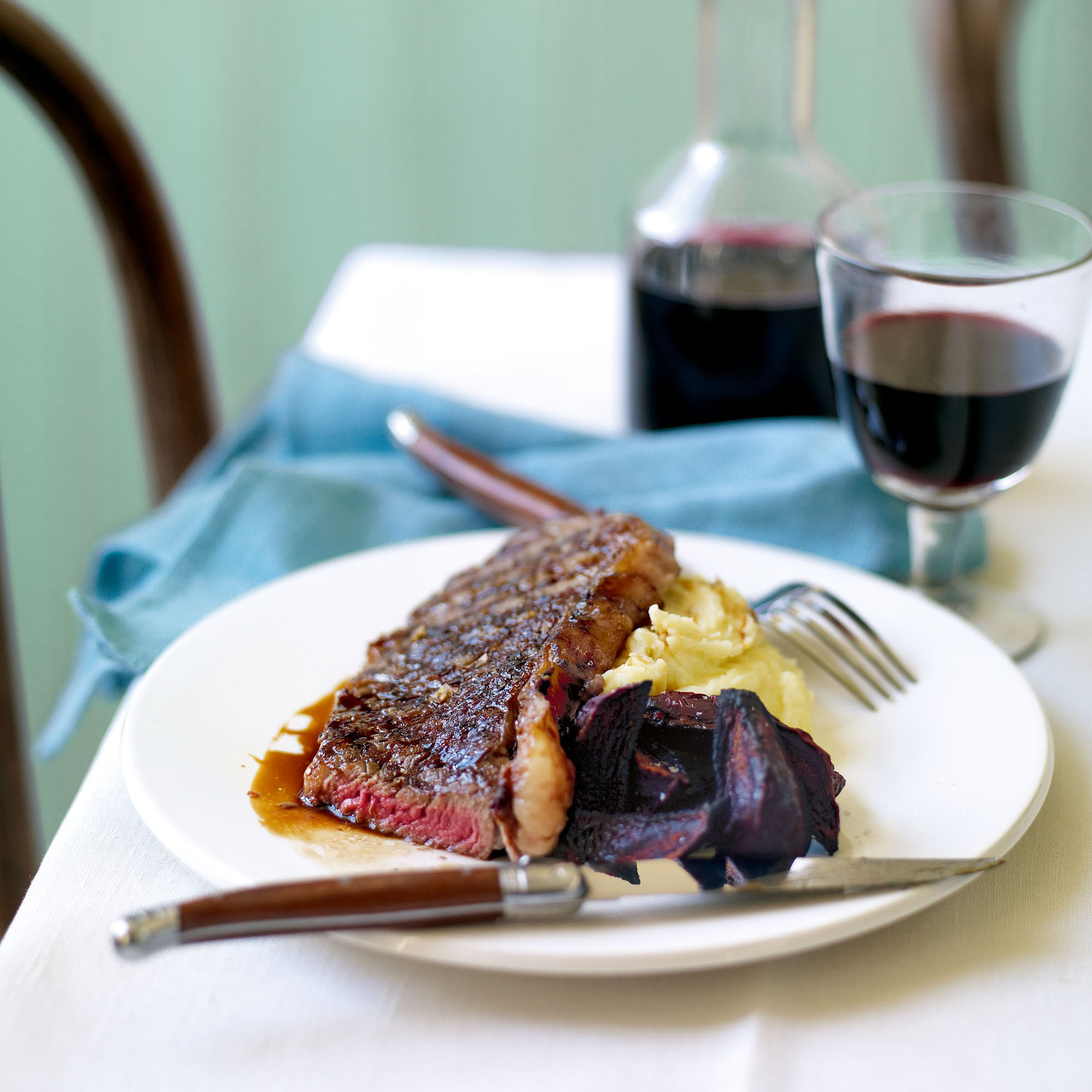 Pomegranate molasses griddled steak, with roasted beetroot and garlic mash recipe Pomegranate molasses griddled steak, with roasted beetroot and garlic mash recipe