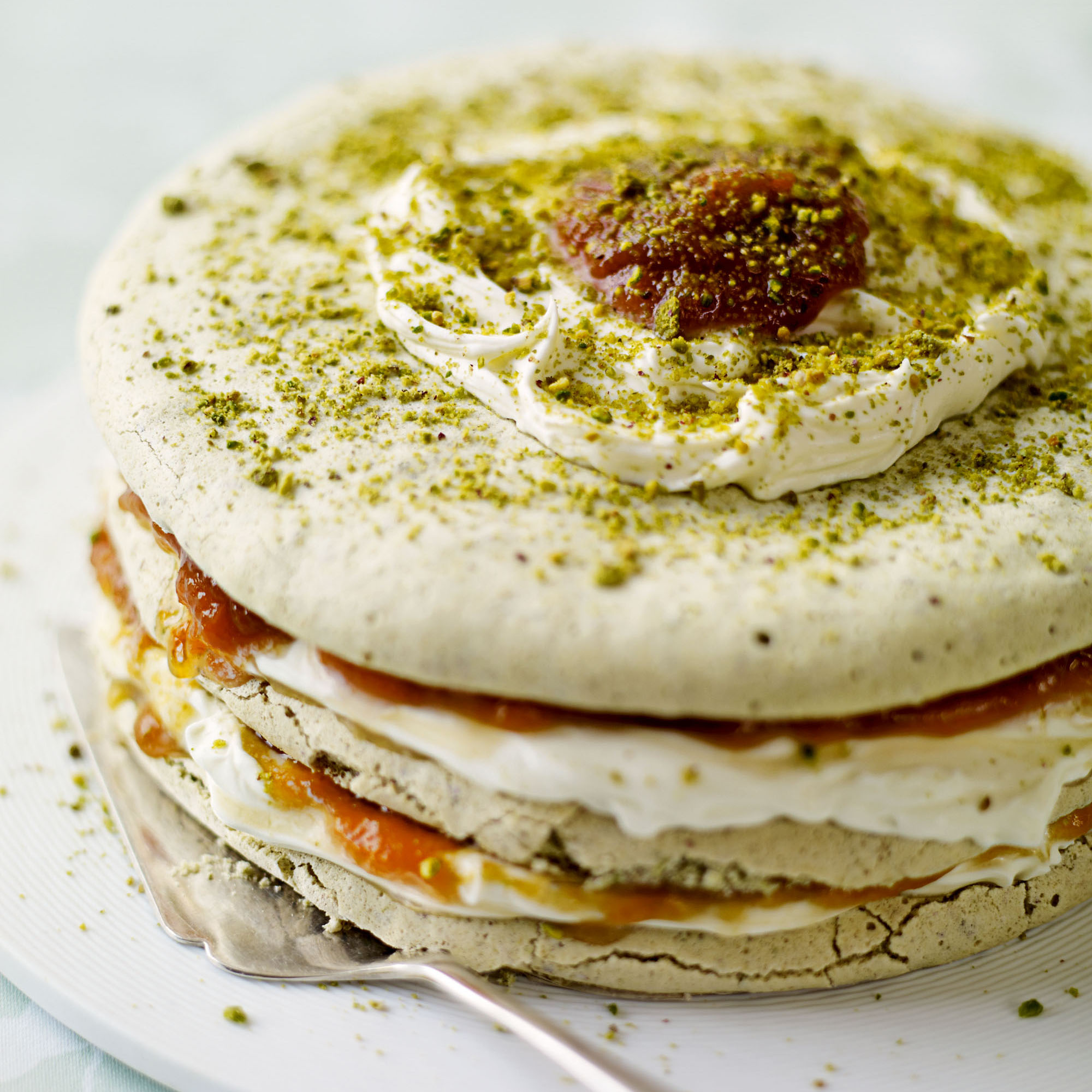 Pistachio Meringue and Apricot Layer Cake Pistachio Meringue and Apricot Layer Cake recipe-recipe ideas-new recipes-woman and home