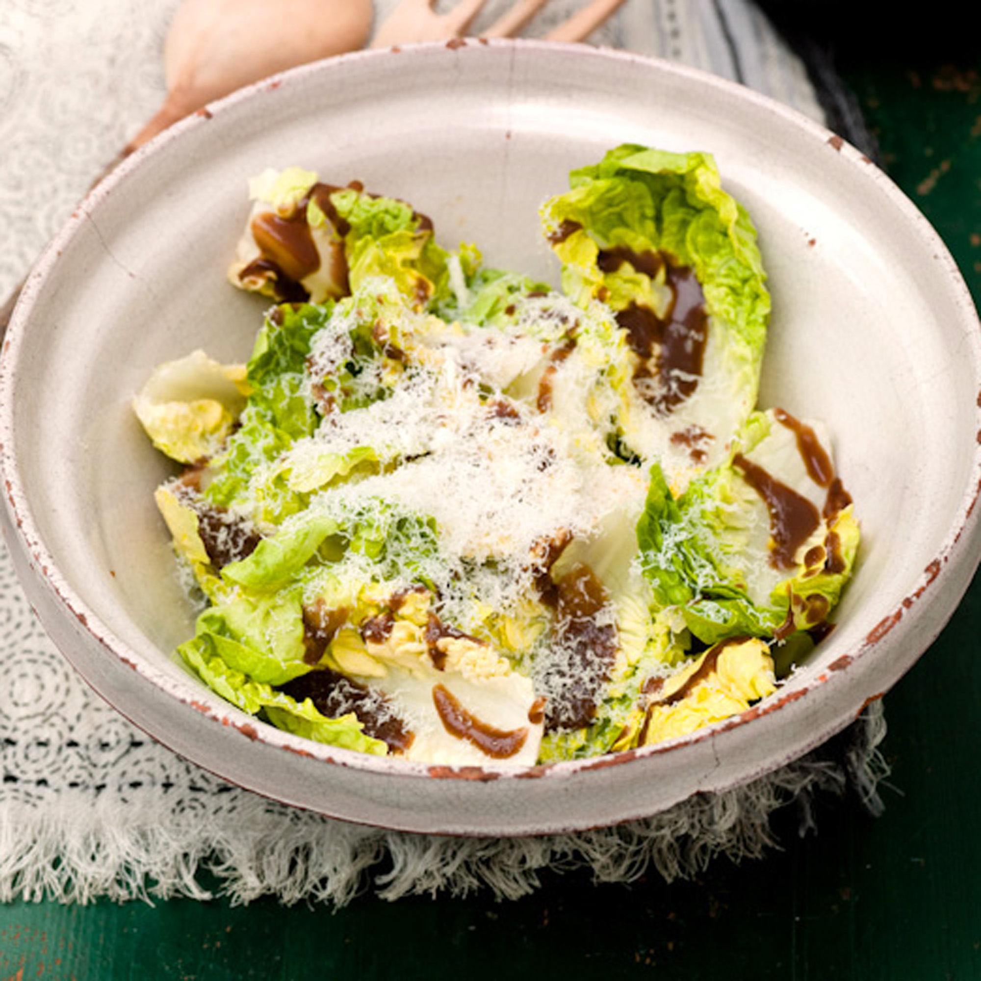 Little gem and Pecorino salad with sweet mustard dressing recipe Little gem and Pecorino salad with sweet mustard dressing recipe