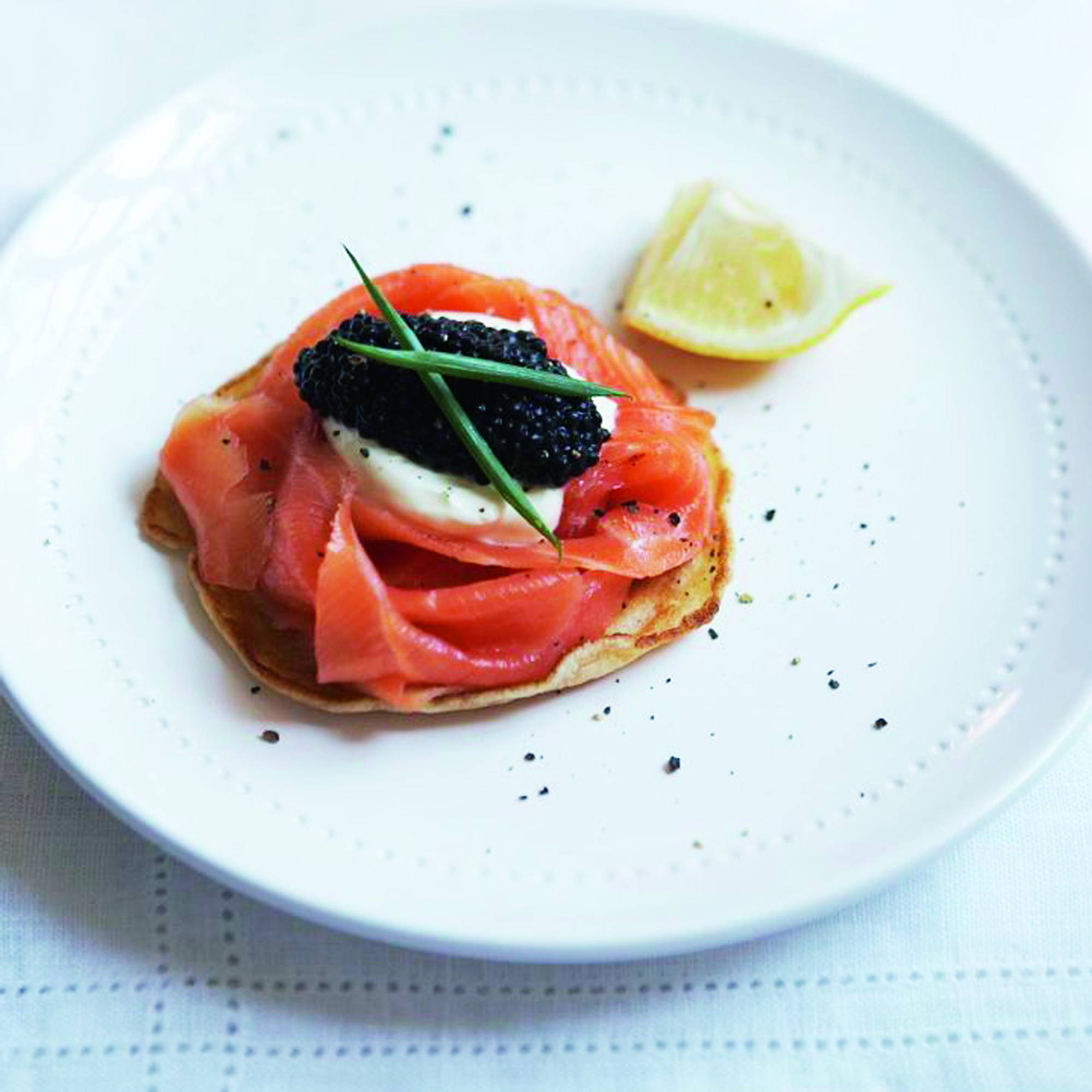 Giant blinis with smoked salmon and caviar recipe