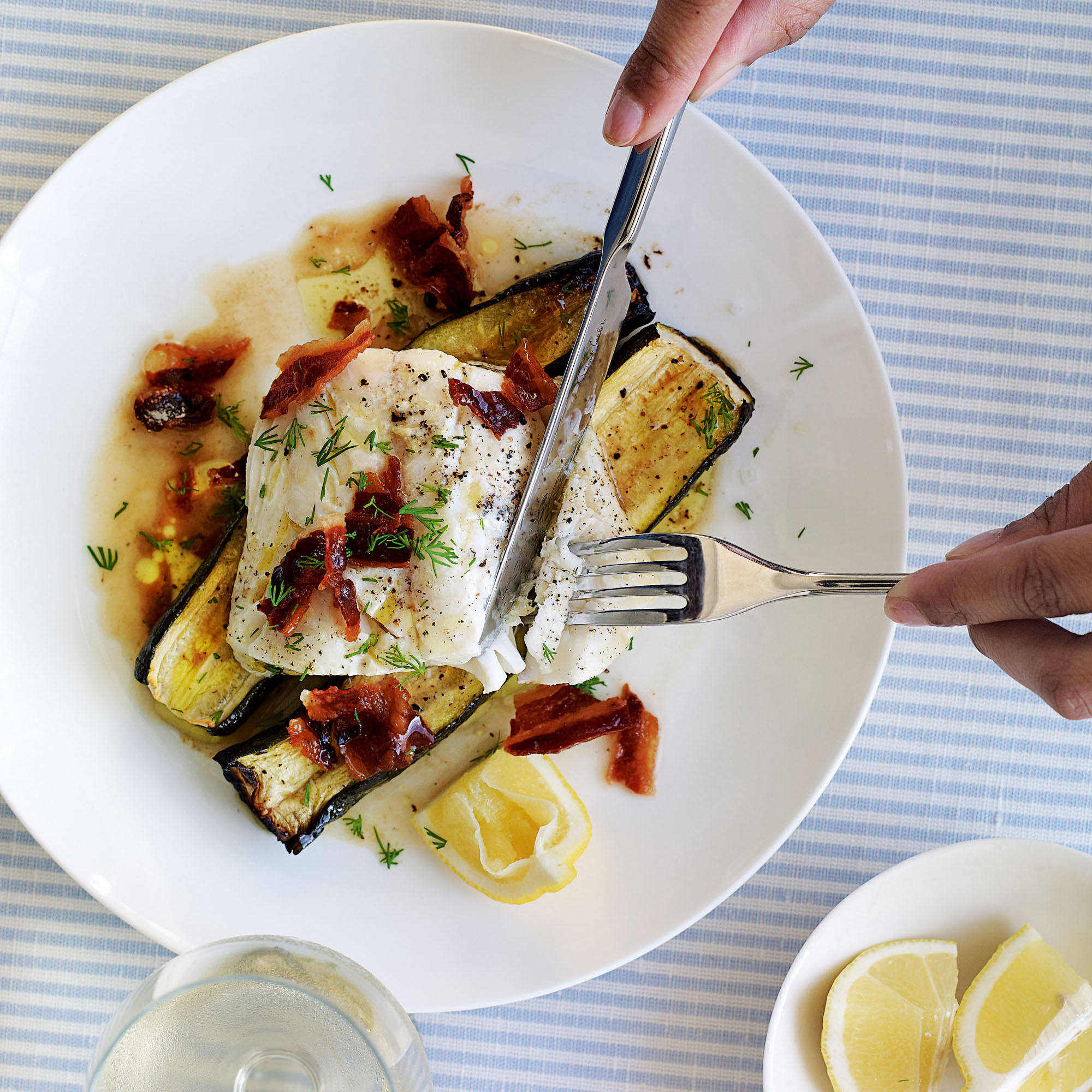 Cod with Courgettes Crispy Pancetta and Dill Cod with Courgettes, Crispy Pancetta and Dill recipe-recipe ideas-new recipes-woman and home