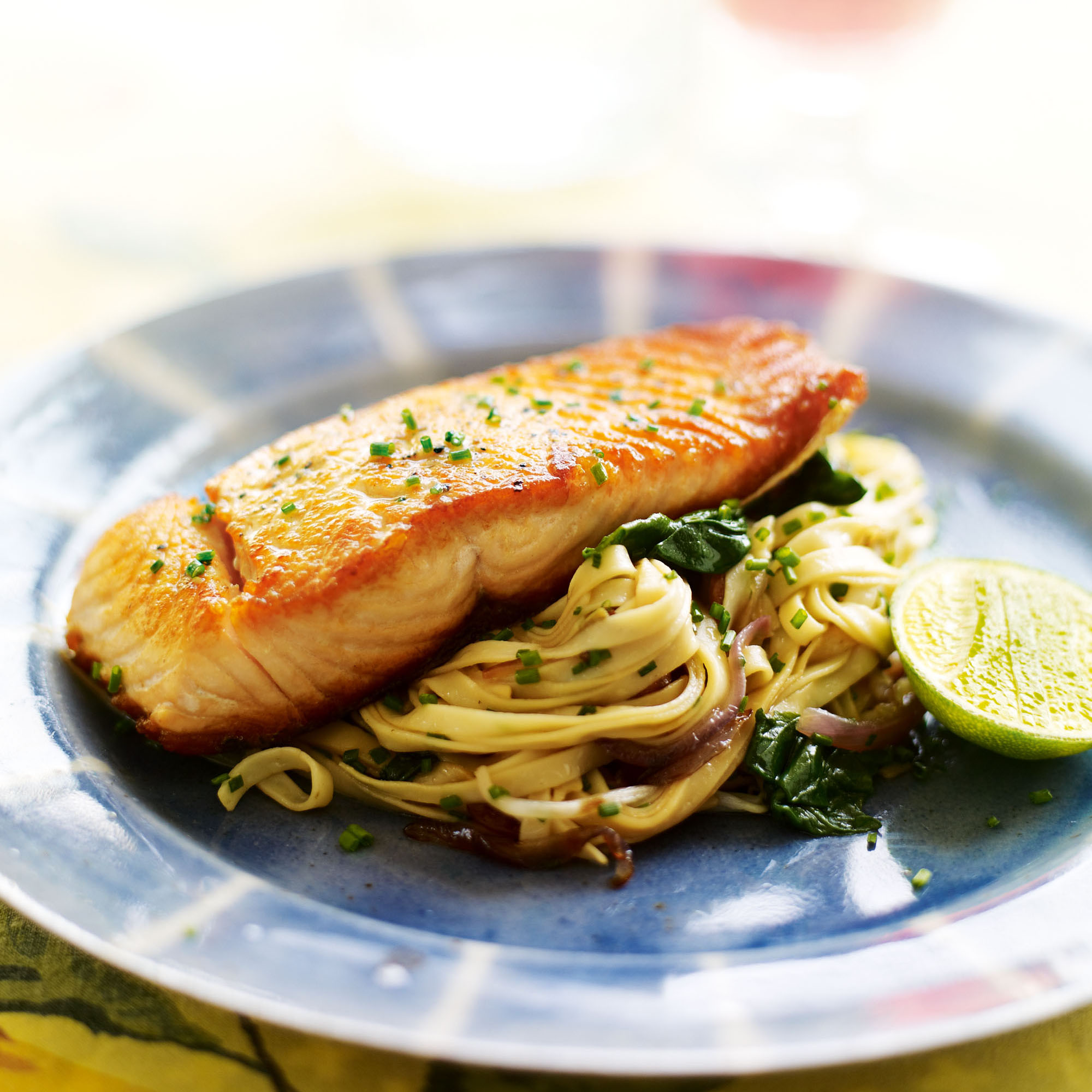 Seared Salmon with Spinach and Soy Stir-Fried Noodles Seared Salmon with Spinach and Soy Stir-Fried Noodles recipe-recipe ideas-new recipes-woman and home