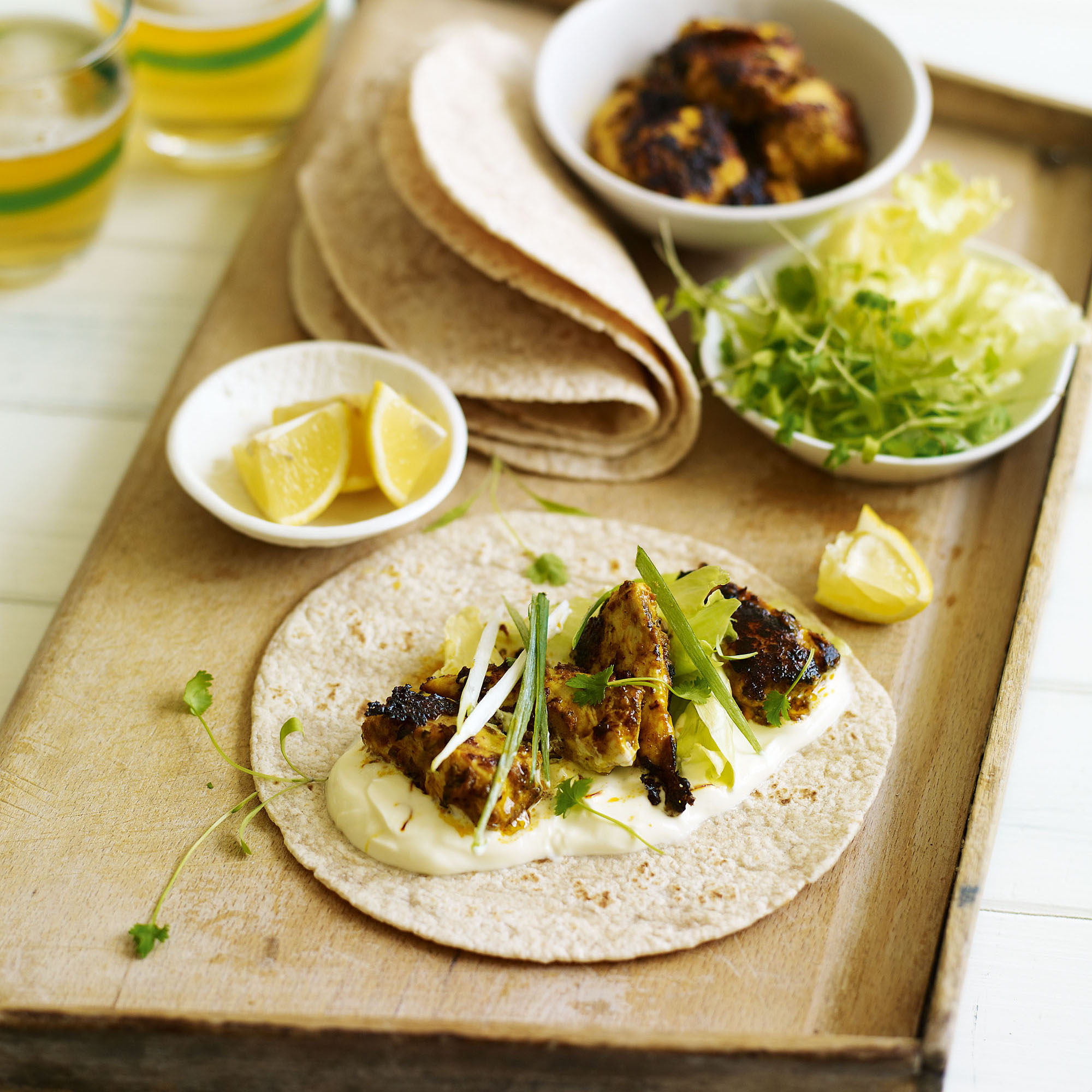 Chicken tikka chapatti wrap with saffron yogurt recipe