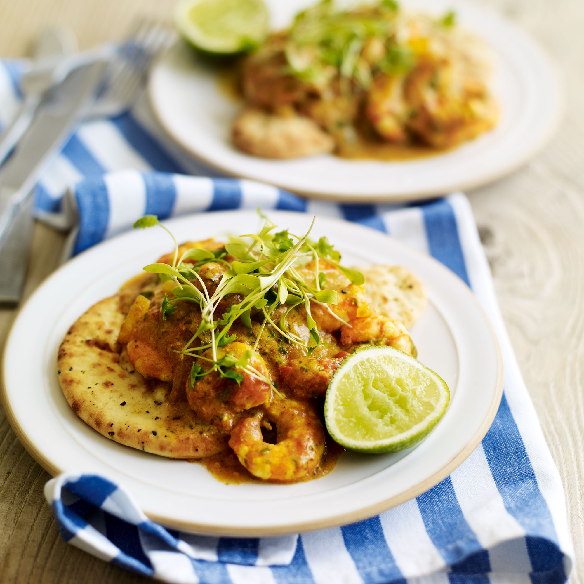 Prawn and coconut balti curry with naan bread recipe Prawn and coconut balti curry with naan bread recipe