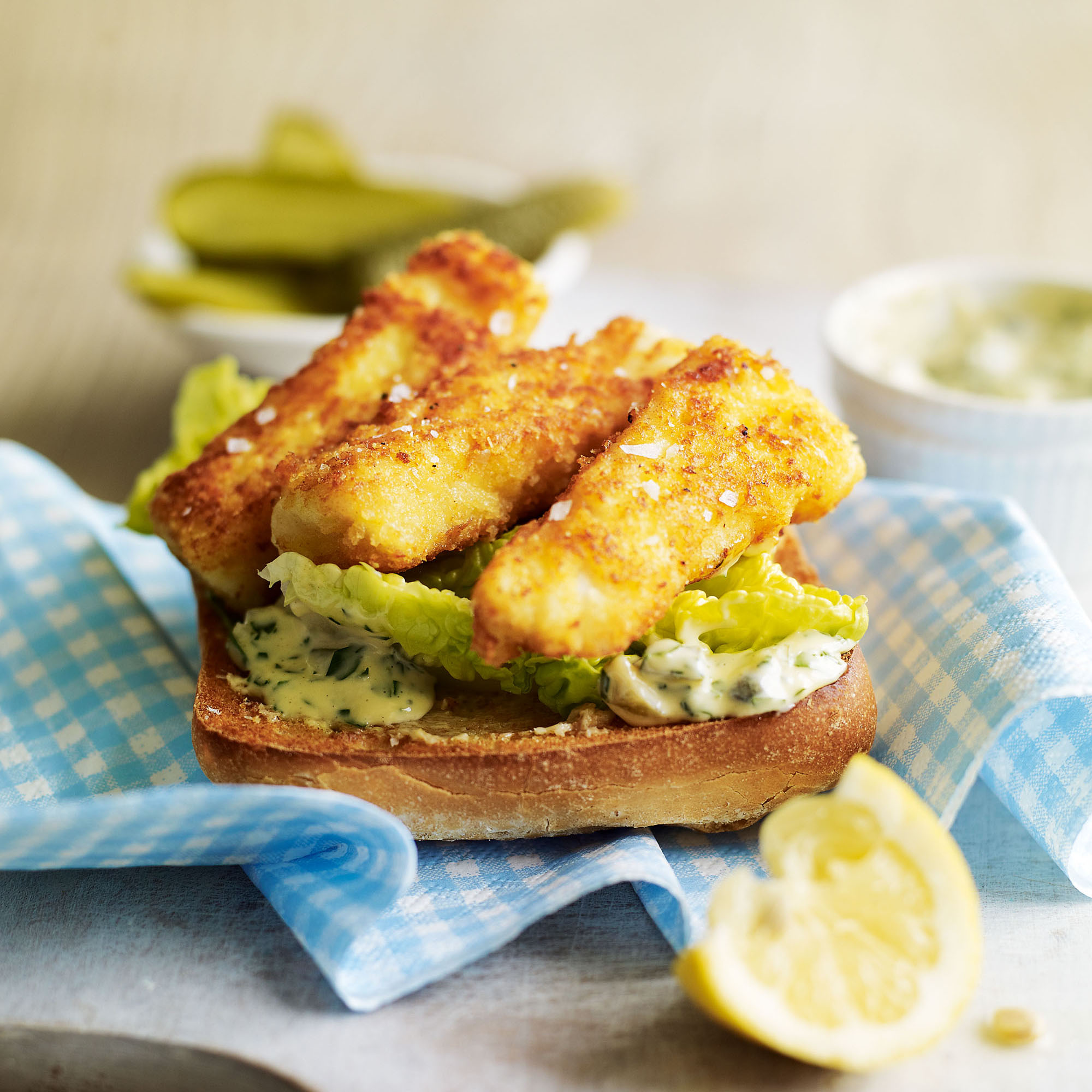 Homemade fish finger sandwich with tartare sauce recipe
