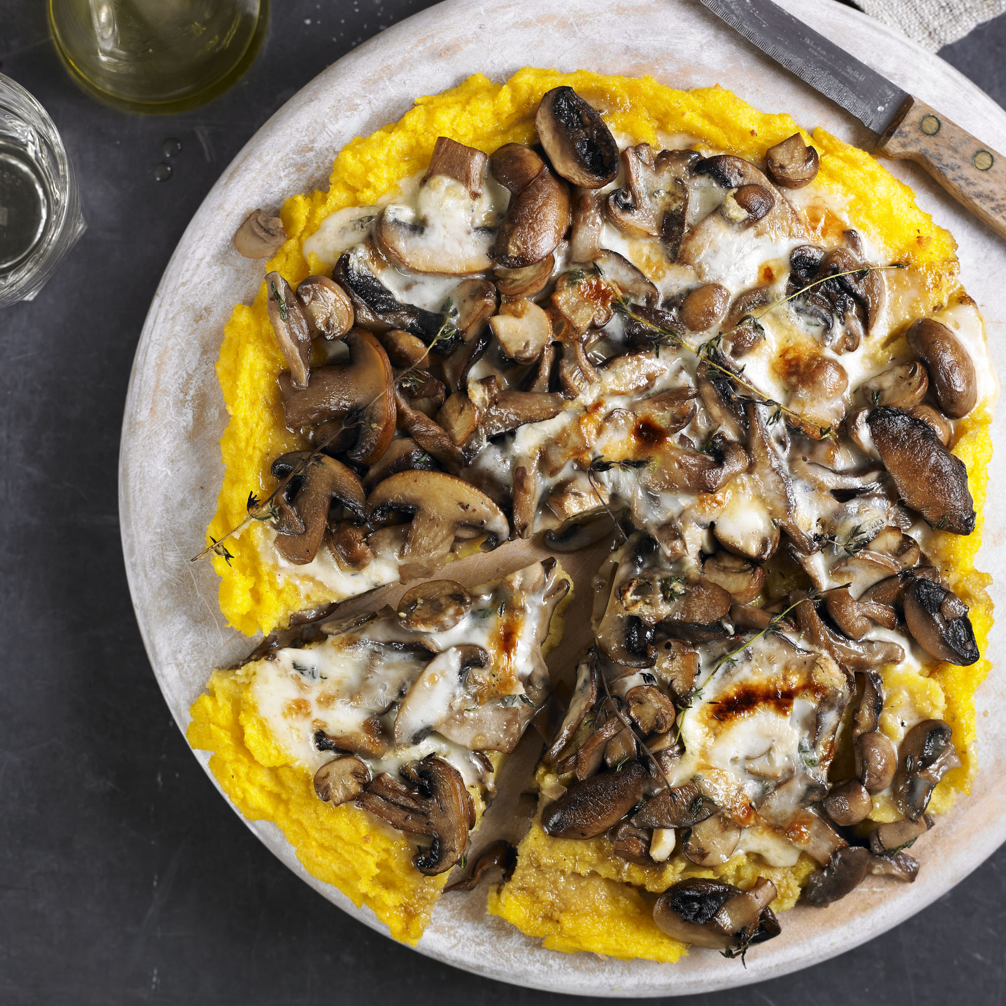 Wild mushroom and Parmesan polenta "pizza" recipe Wild mushroom and Parmesan polenta "pizza" recipe