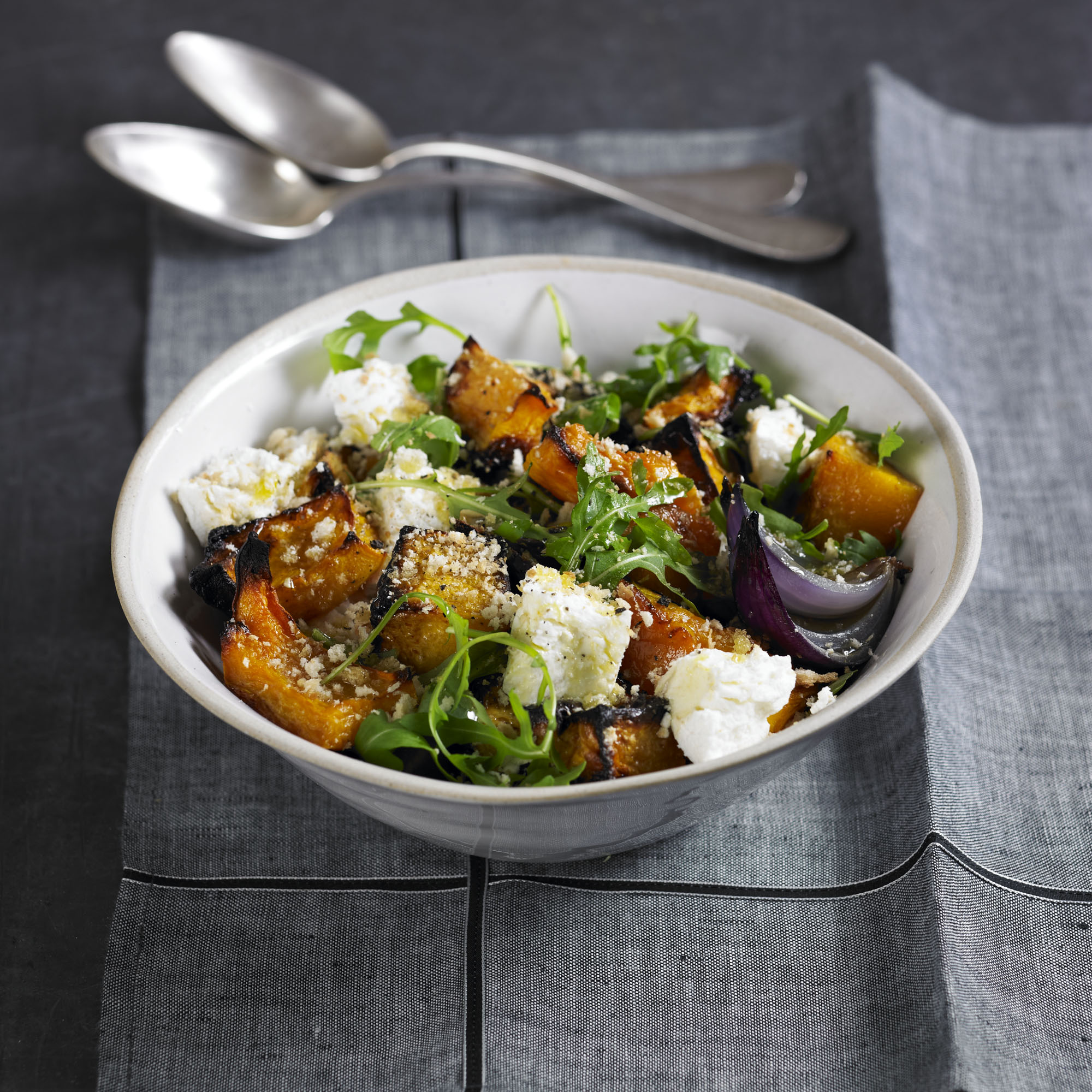 Roasted squash and goats' cheese with breadcrumbs recipe Roasted squash and goats' cheese with breadcrumbs recipe
