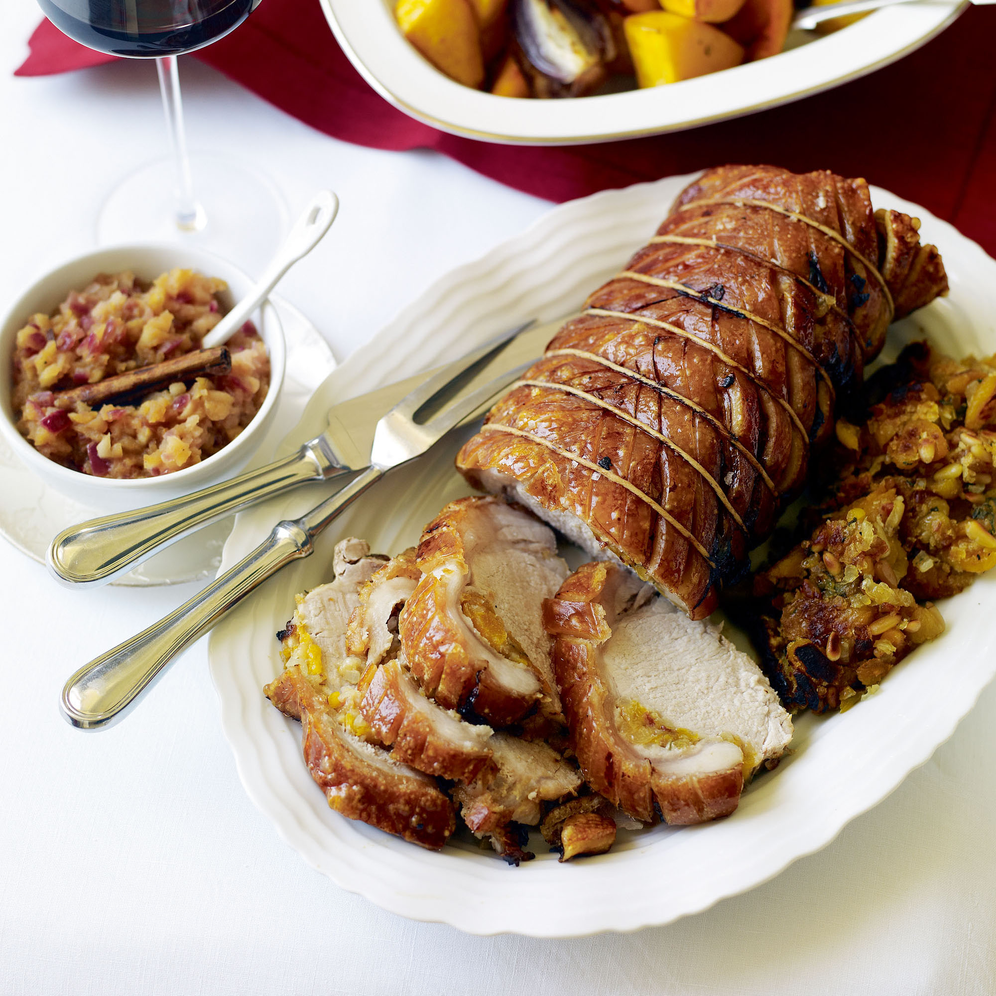 Roast Pork With Apricot Stuffing, and Apple with Marsala Chutney recipe-new recipes-woman and home