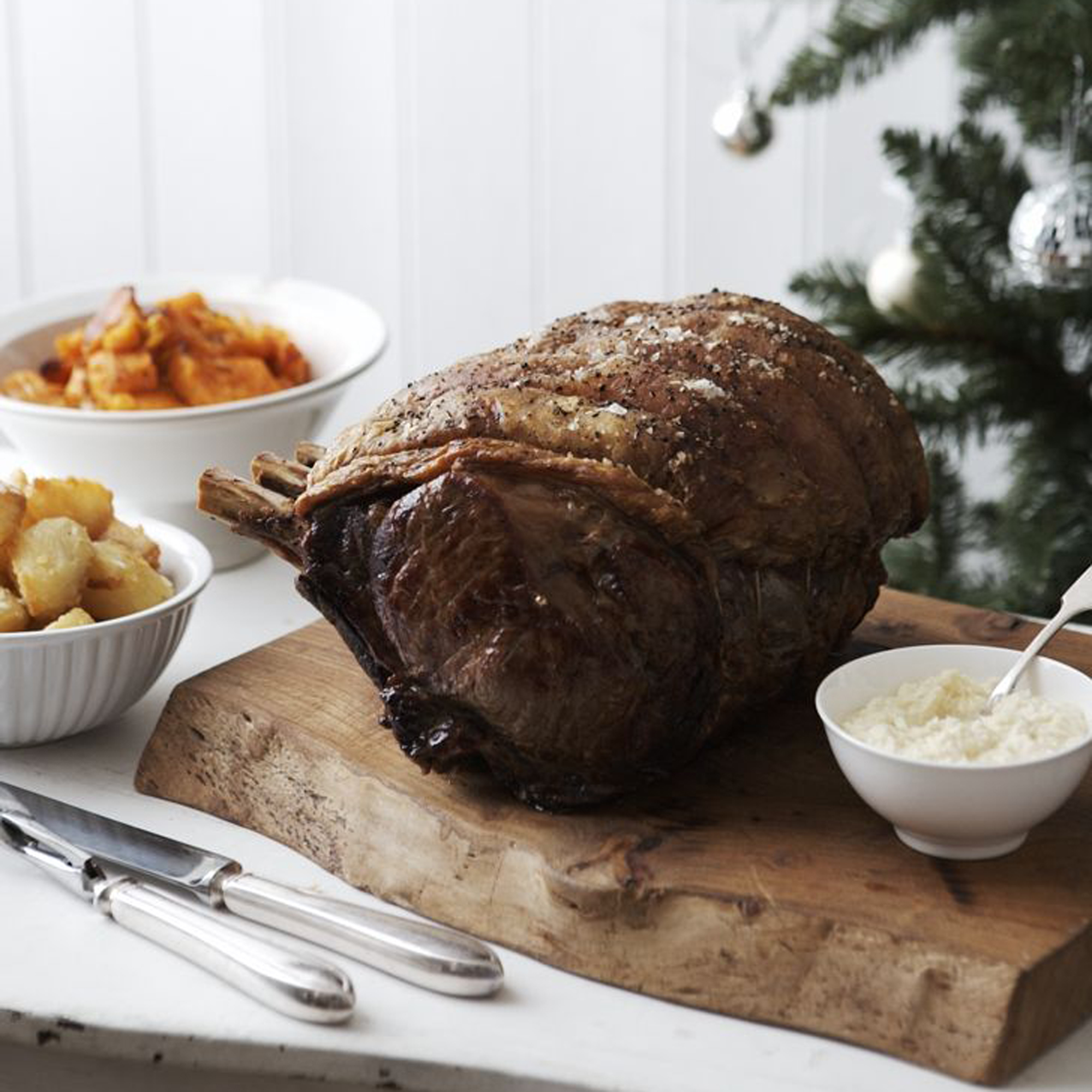 Roast rib of beef with horseradish and roasted butternut squash recipe