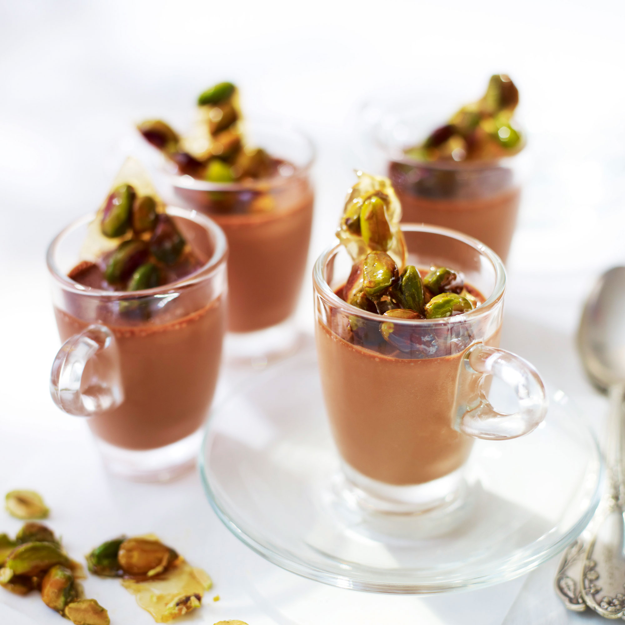 White tea-infused chocolate pots with pistachio toffee recipe