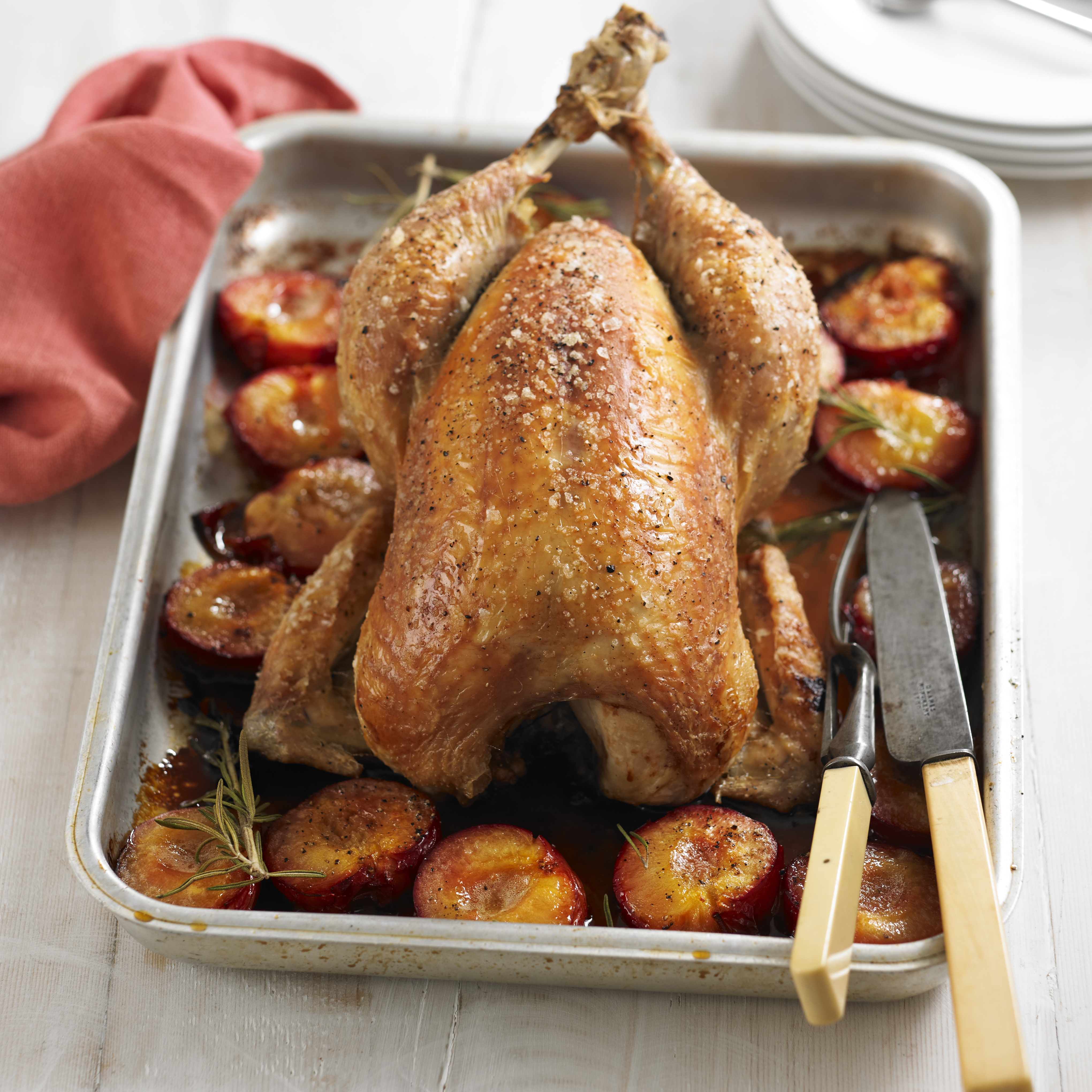 Roast chicken with sticky plums recipe Roast chicken with sticky plums recipe