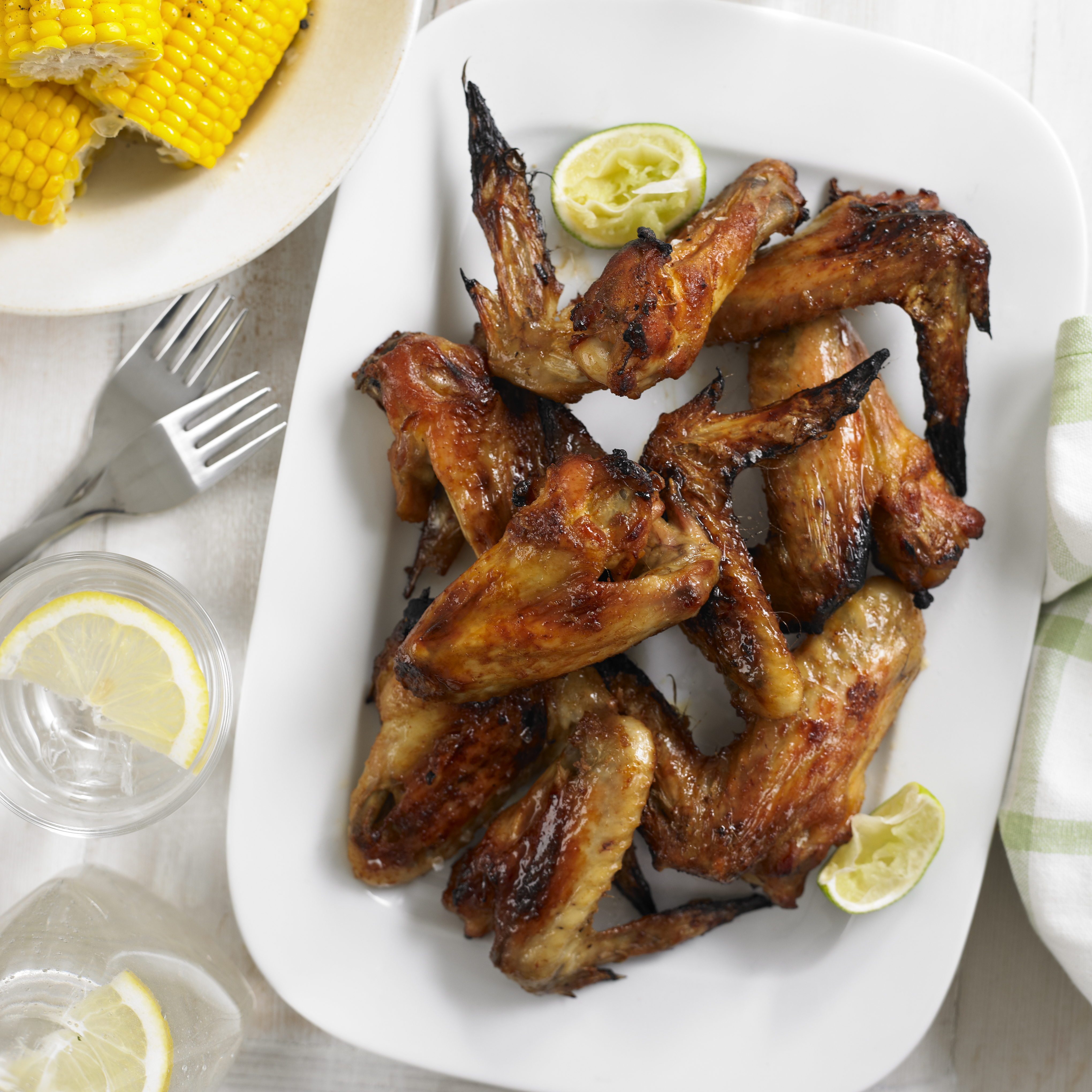 Maple and cayenne chicken wings with corn on the cob recipe