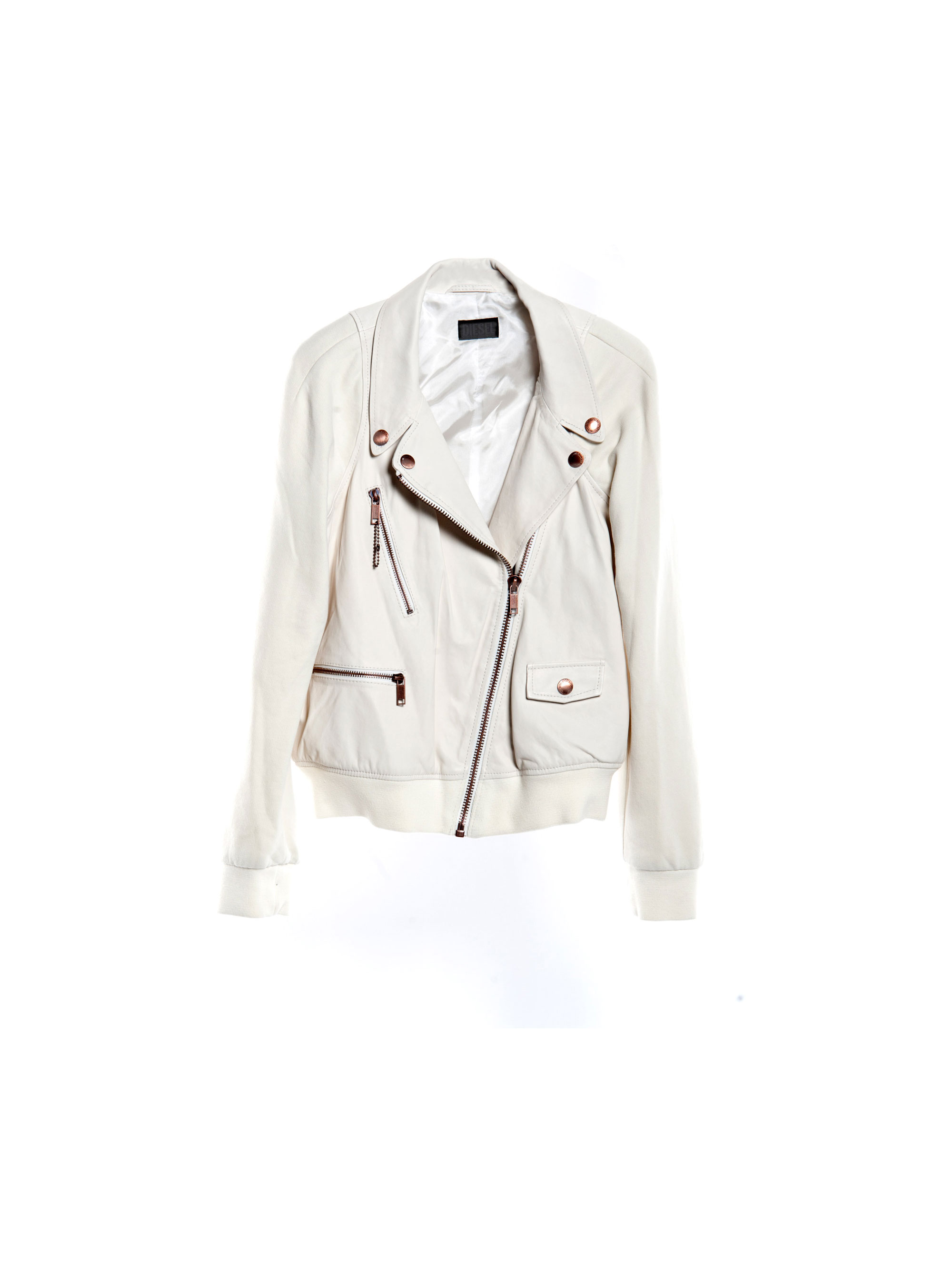 Leather jackets: Diesel Brookite jacket in white, £180 Diesel Brookite jacket in white-womens fashion-new season fashion-jackets-woman and home