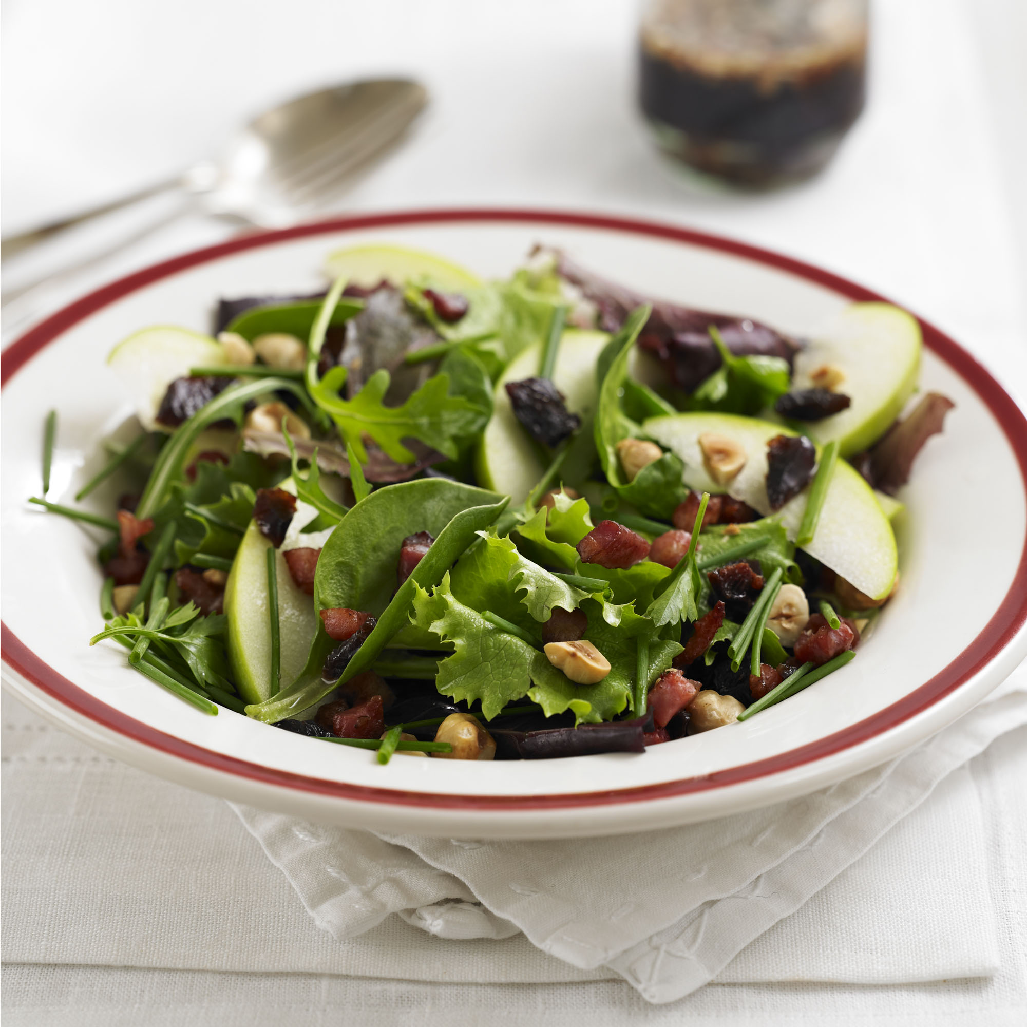 Crunchy pancetta and hazelnut salad with warm balsamic dressing recipe Crunchy pancetta and hazelnut salad with warm balsamic dressing recipe