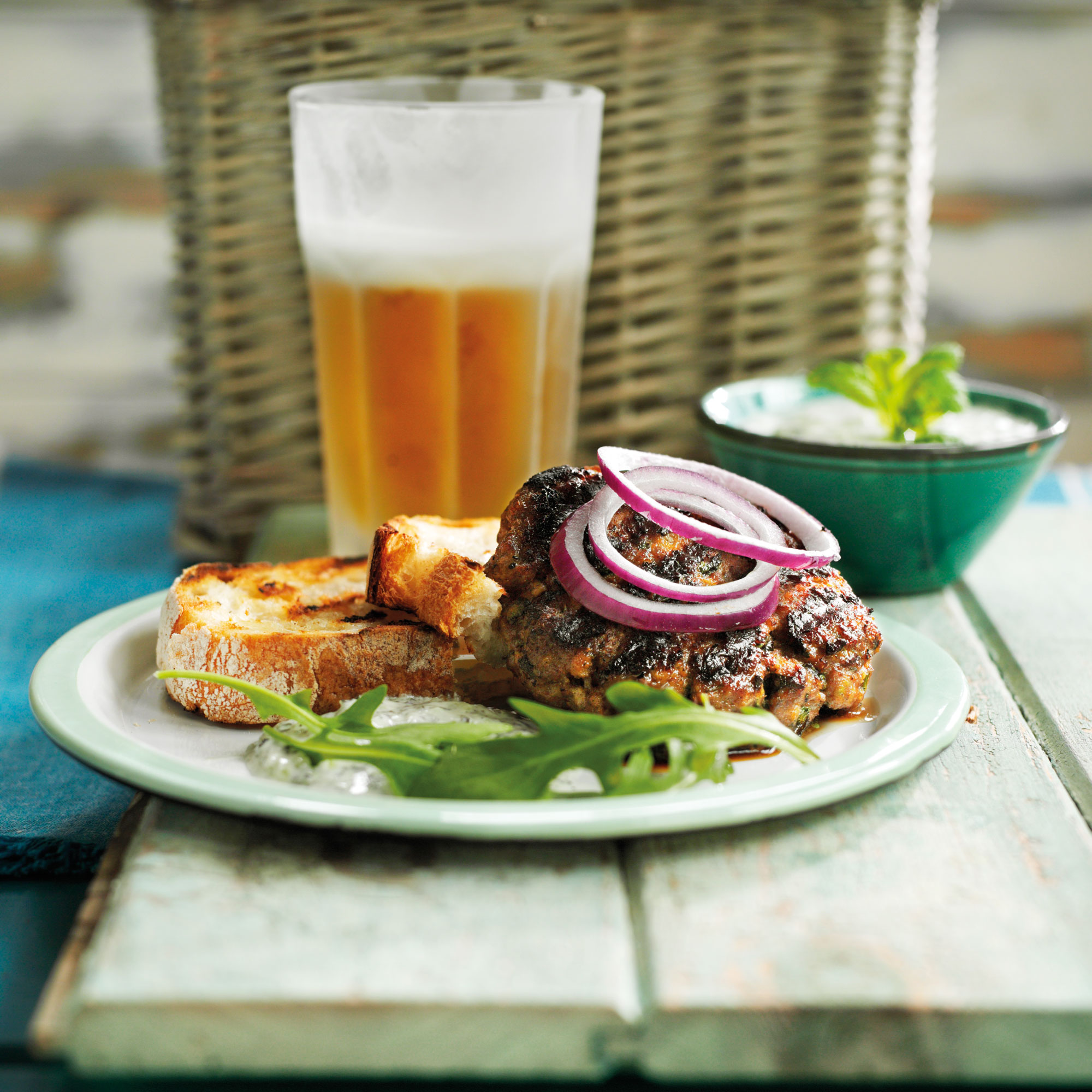 Indian spiced lamb burgers with raita recipe Indian spiced lamb burgers with raita recipe