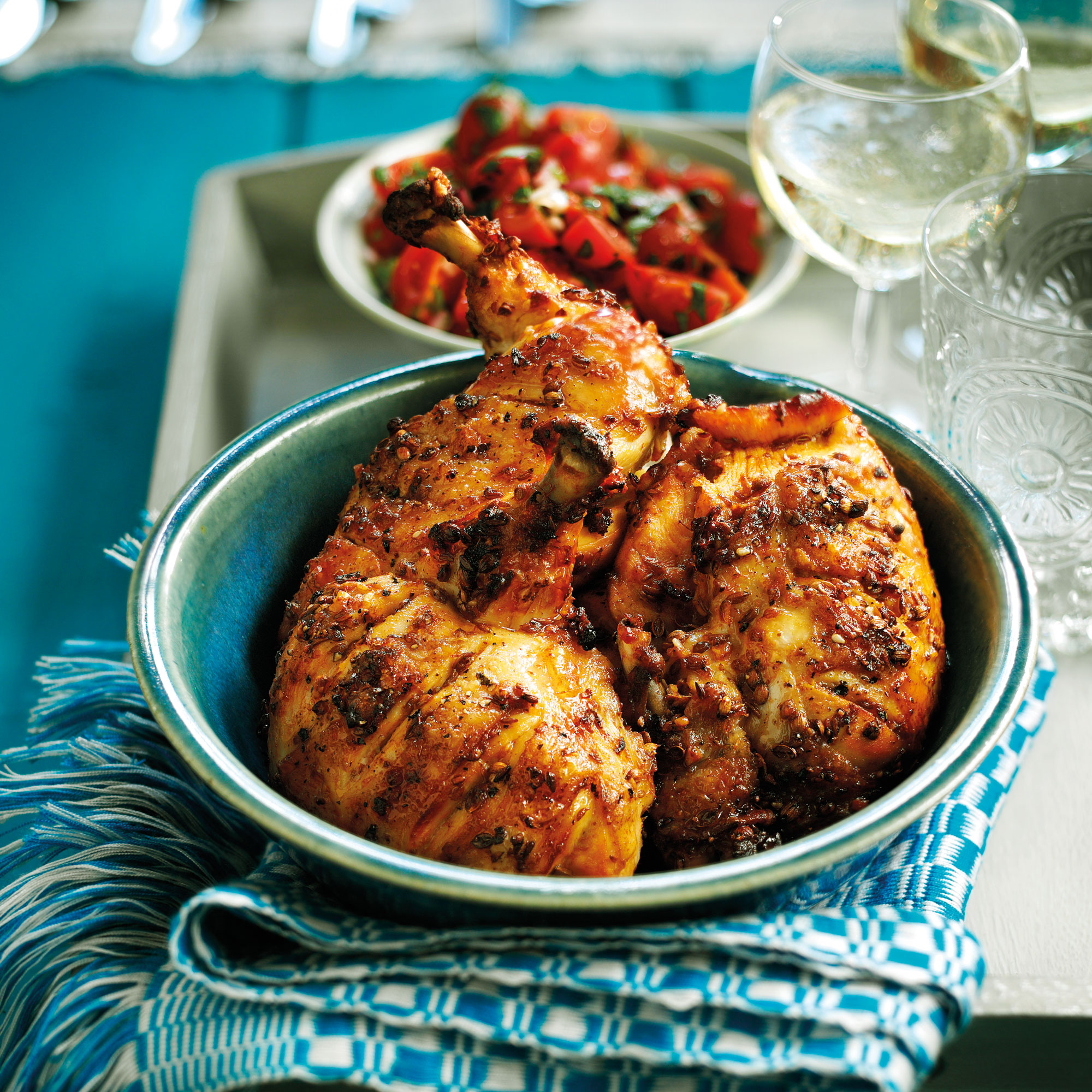 Middle Eastern Spiced Chicken with Tomato Salsa Middle Eastern-spices-chicken-tomato salsa-bbq-woman and home