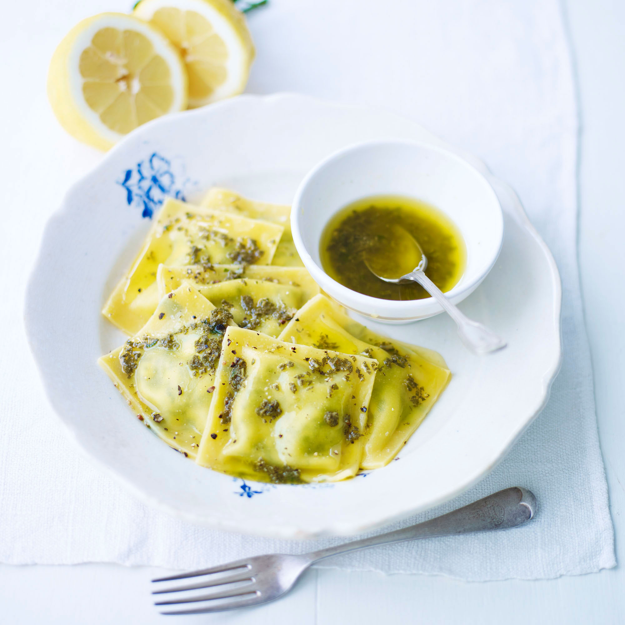 Spinach and goats cheese ravioli with lemon and sage butter recipe